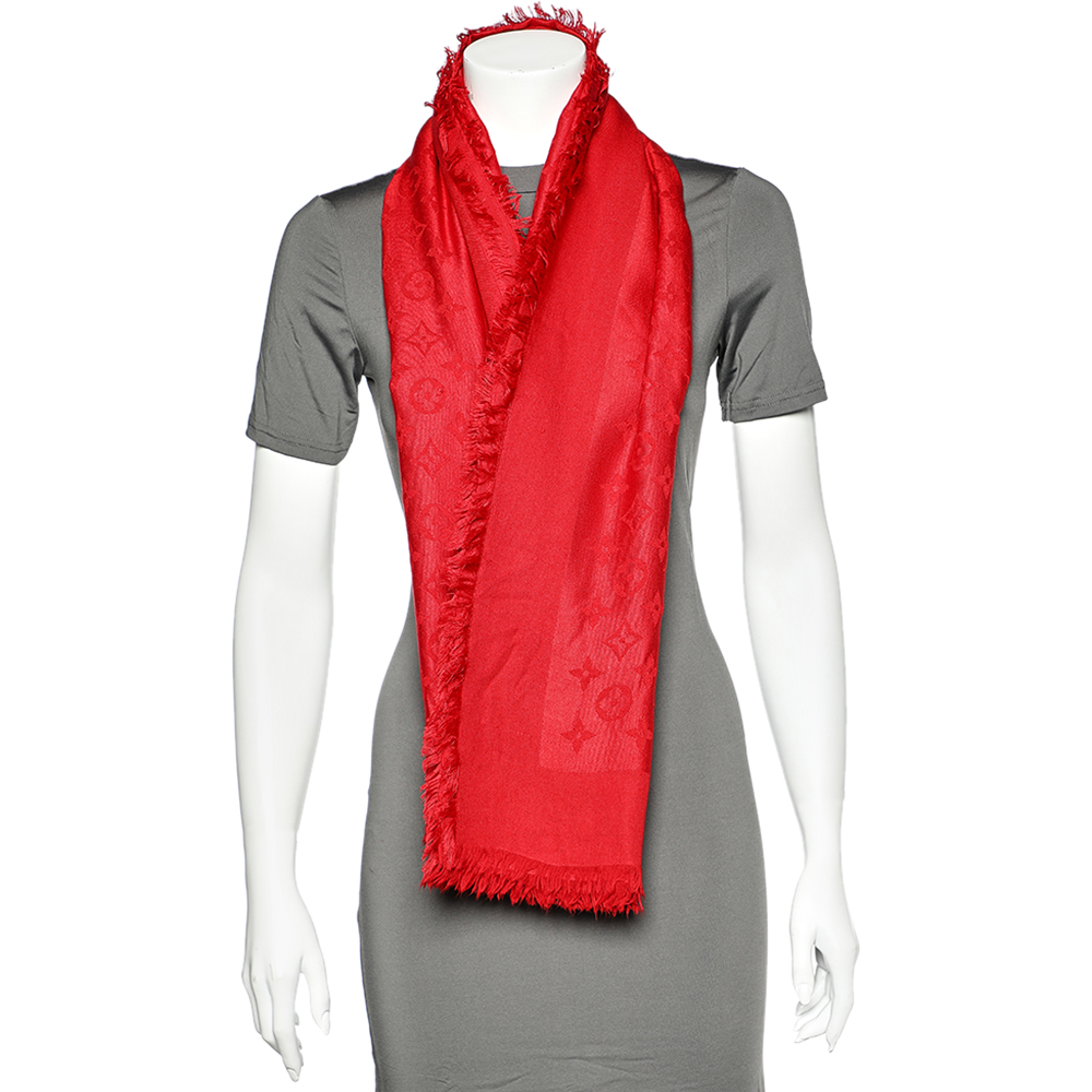 

Louis Vuitton Red Monogram Silk & Wool Shawl