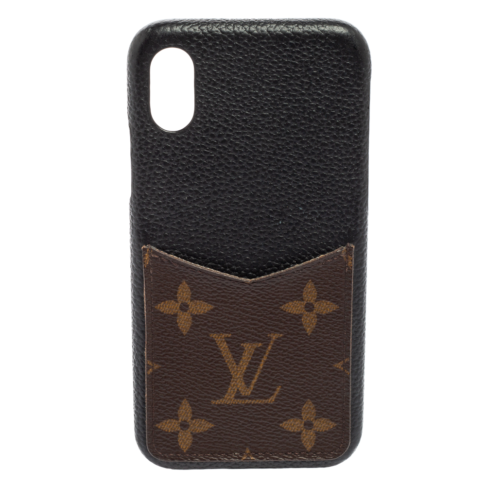 Pre-owned Louis Vuitton Black Leather And Monogram Canvas Bumper Iphone X/xs Cover