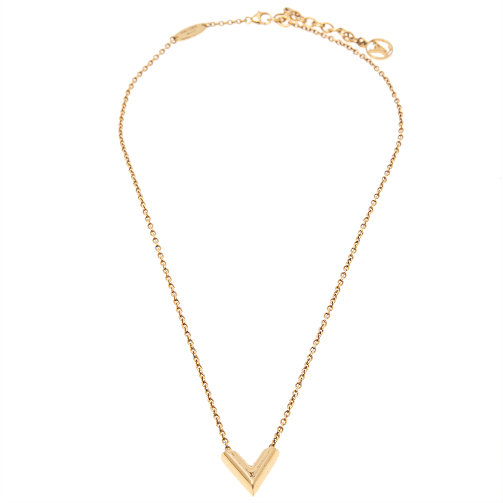 

Louis Vuitton Gold Tone Essential V Pendant Necklace