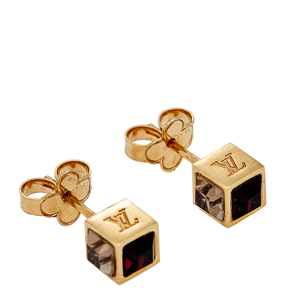 

Louis Vuitton Gamble Crystals Gold Tone Metal Stud Earrings