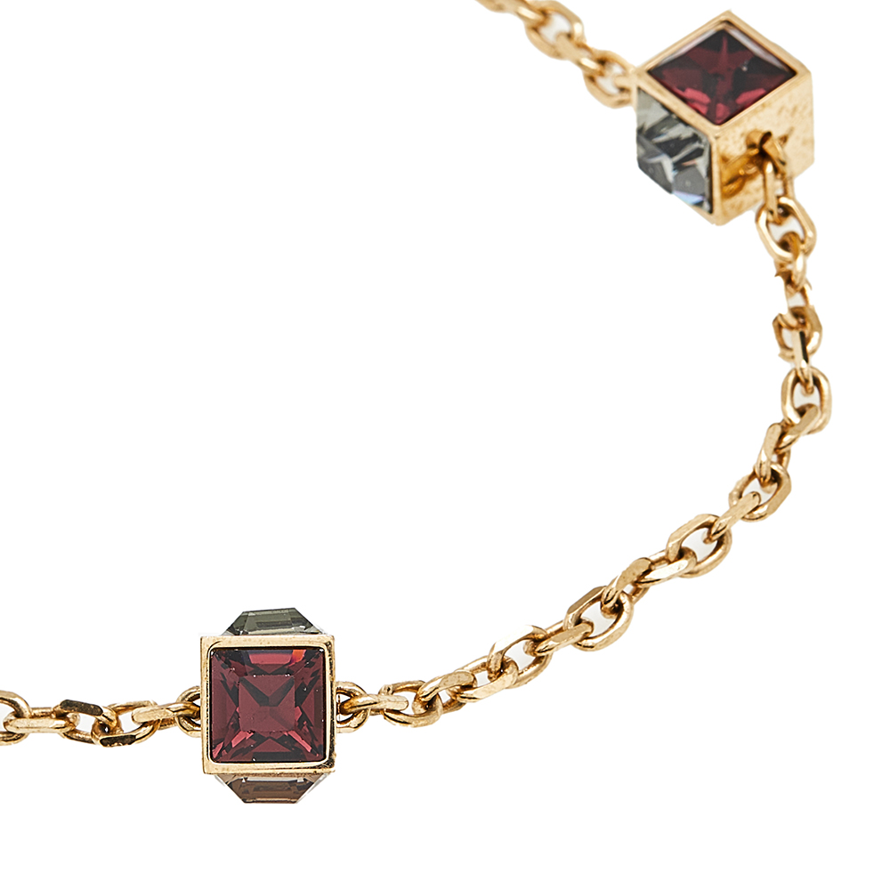 

Louis Vuitton Gamble Multi Color Crystals Gold Tone Metal Long Necklace.