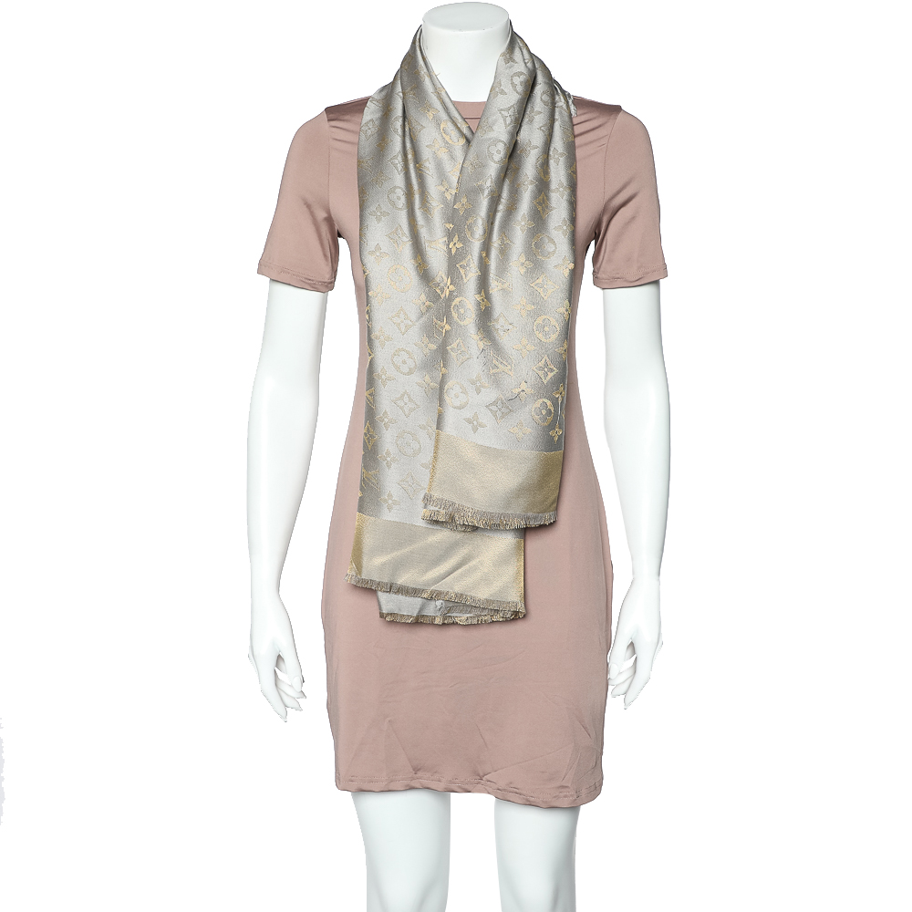 

Louis Vuitton Silver Logo Monogram Wool & Silk Shine Shawl