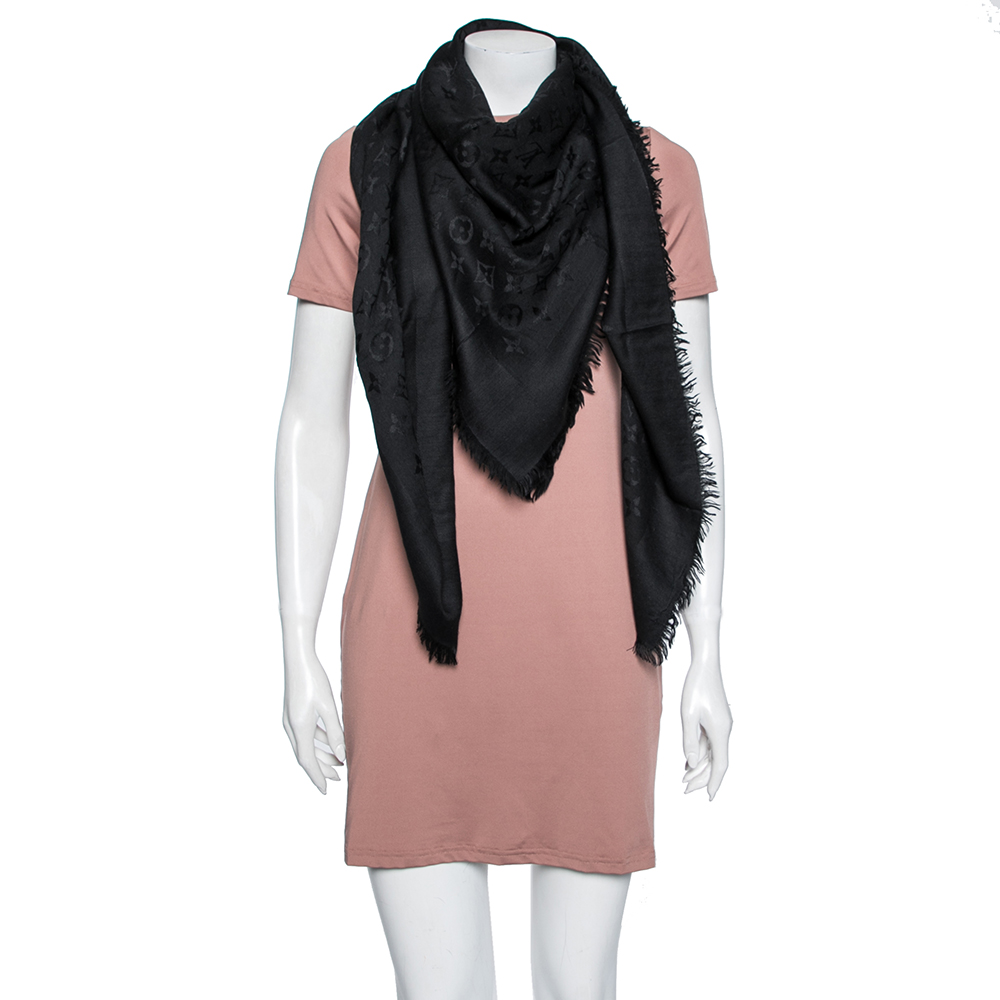 

Louis Vuitton Black Monogram Silk and Wool Shawl