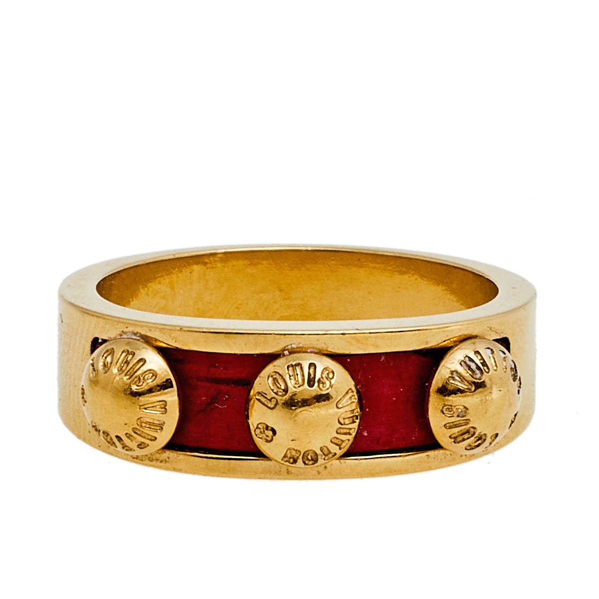 

Louis Vuitton Gimme A Clue Red Leather Inlay Gold Tone Ring Size