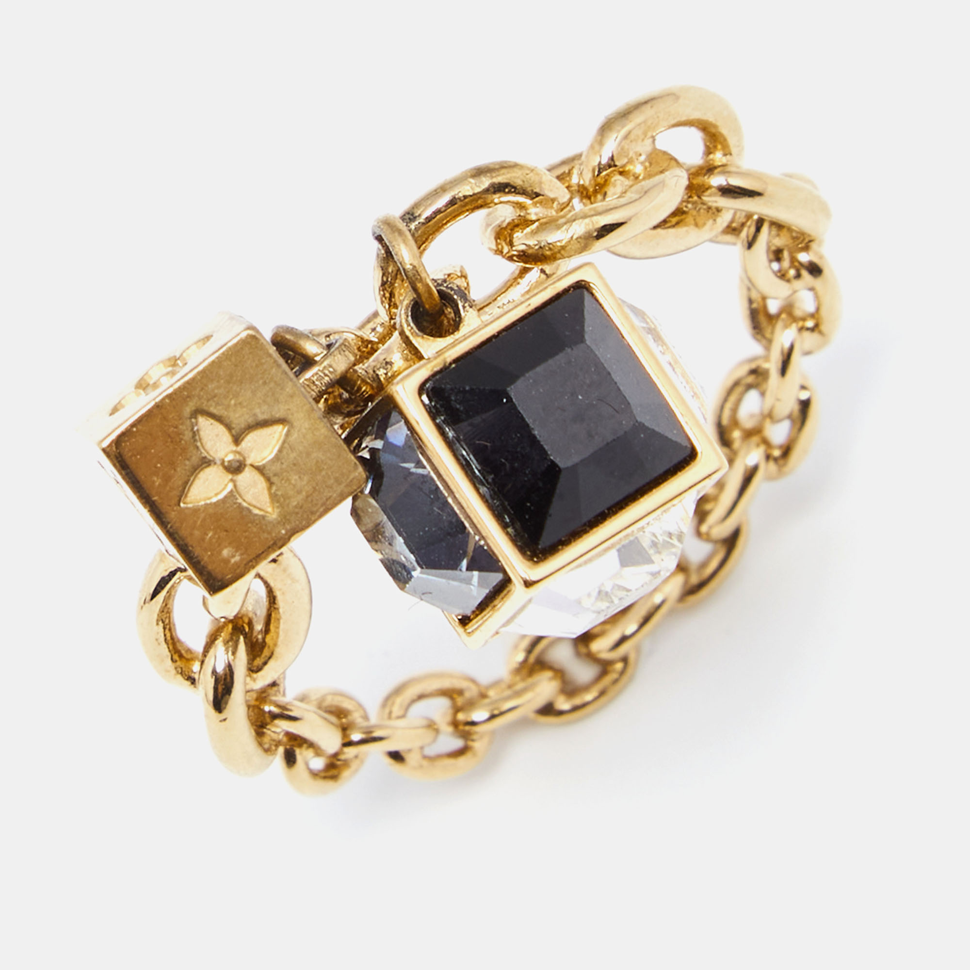 

Louis Vuitton Gold Tone Crystal Gamble Ring