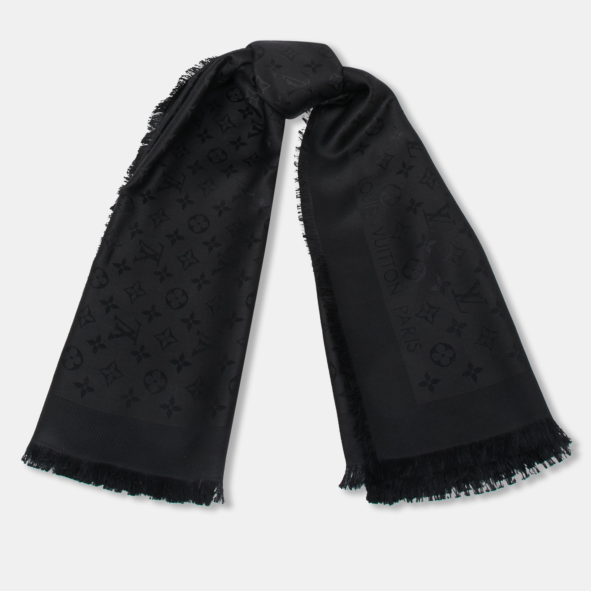 

Louis Vuitton Black Monogram Silk Wool Shawl