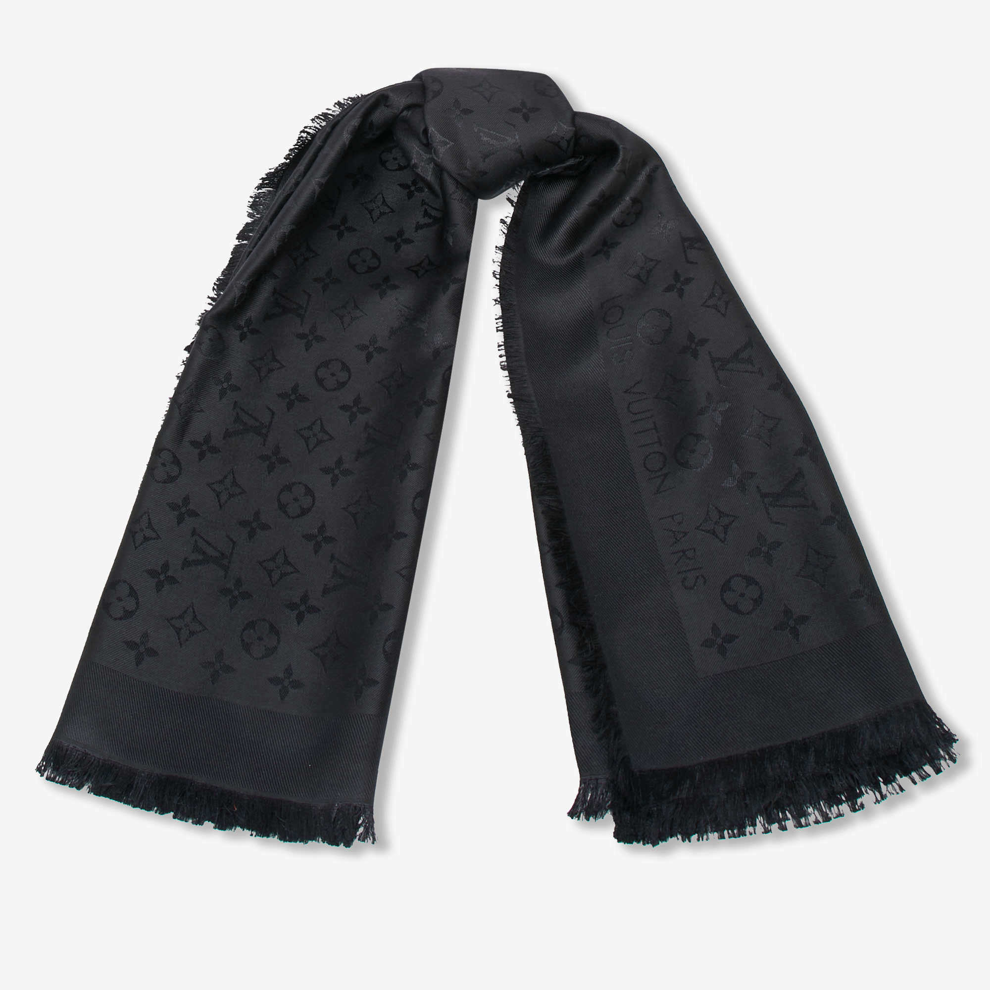 

Louis Vuitton Black Monogram Silk Wool Shawl