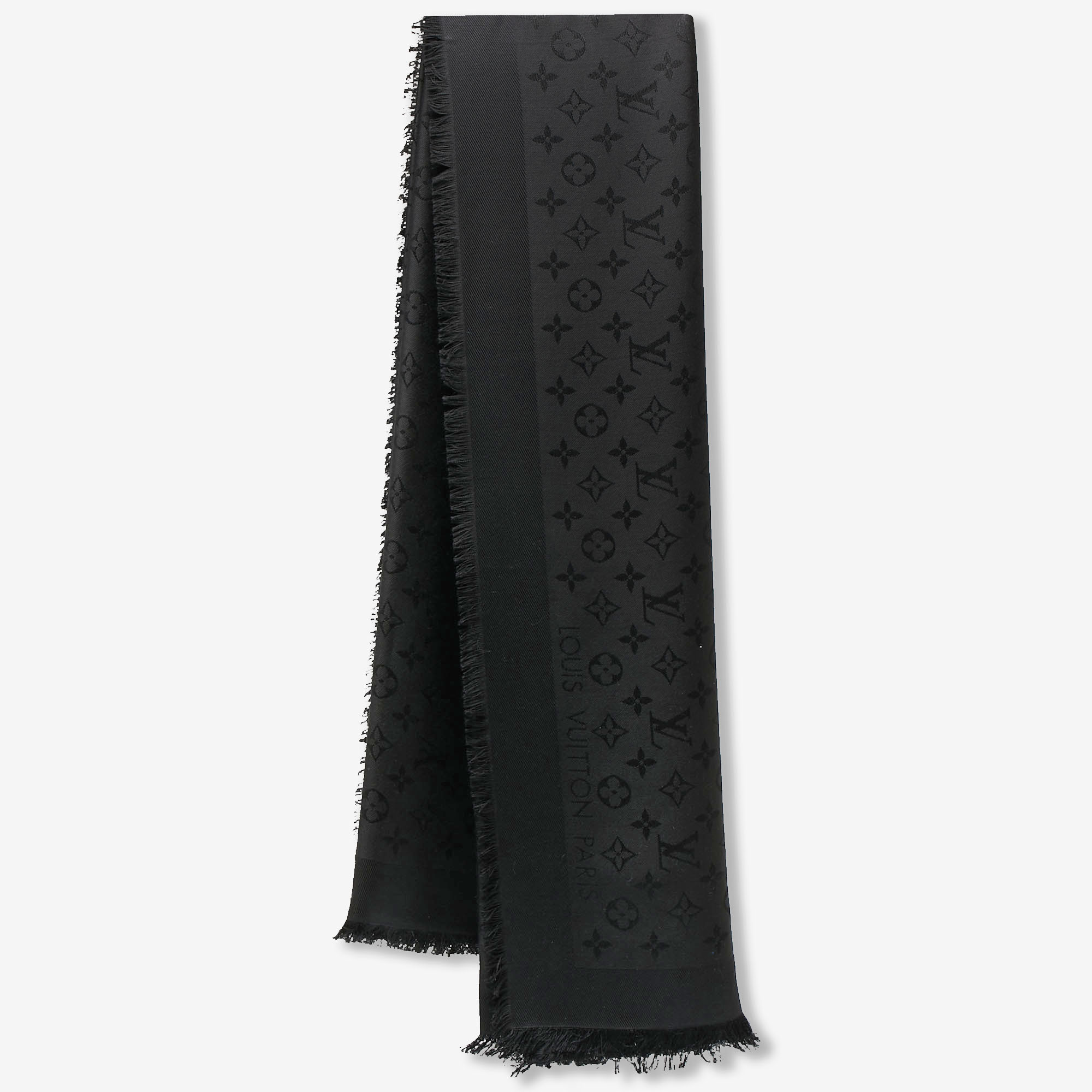 LOUIS VUITTON Silk Wool Monogram Neo Natte Shawl Black 1293369