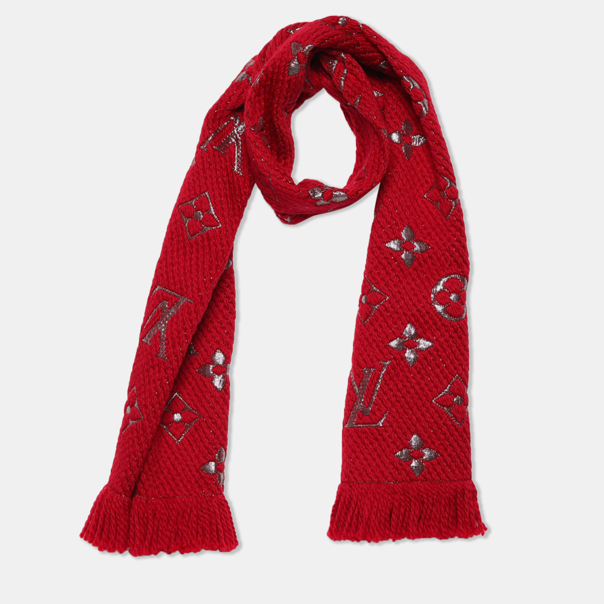 

Louis Vuitton Red Logomania Shine Silk Wool Scarf