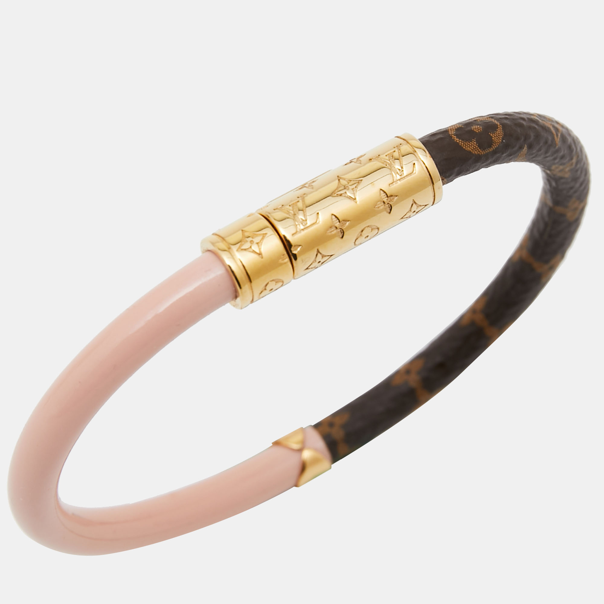 

Louis Vuitton Daily Confidential Leather Canvas Gold Tone Metal Bracelet