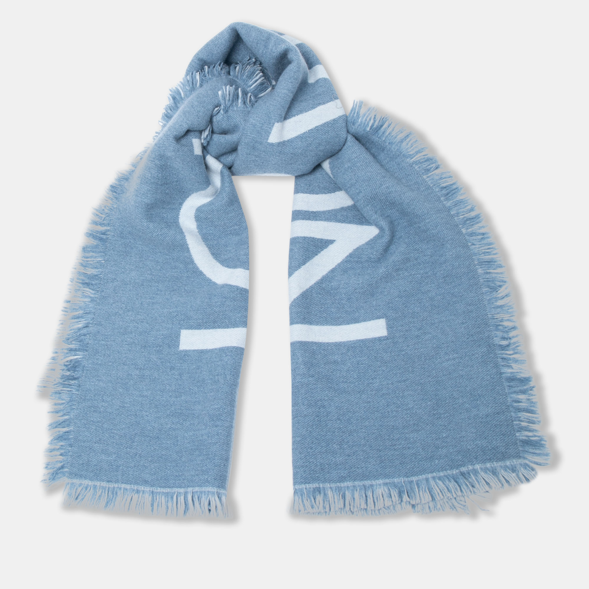 

Louis Vuitton Blue Intarsia Wool & Cashmere Knit Fringed Muffler