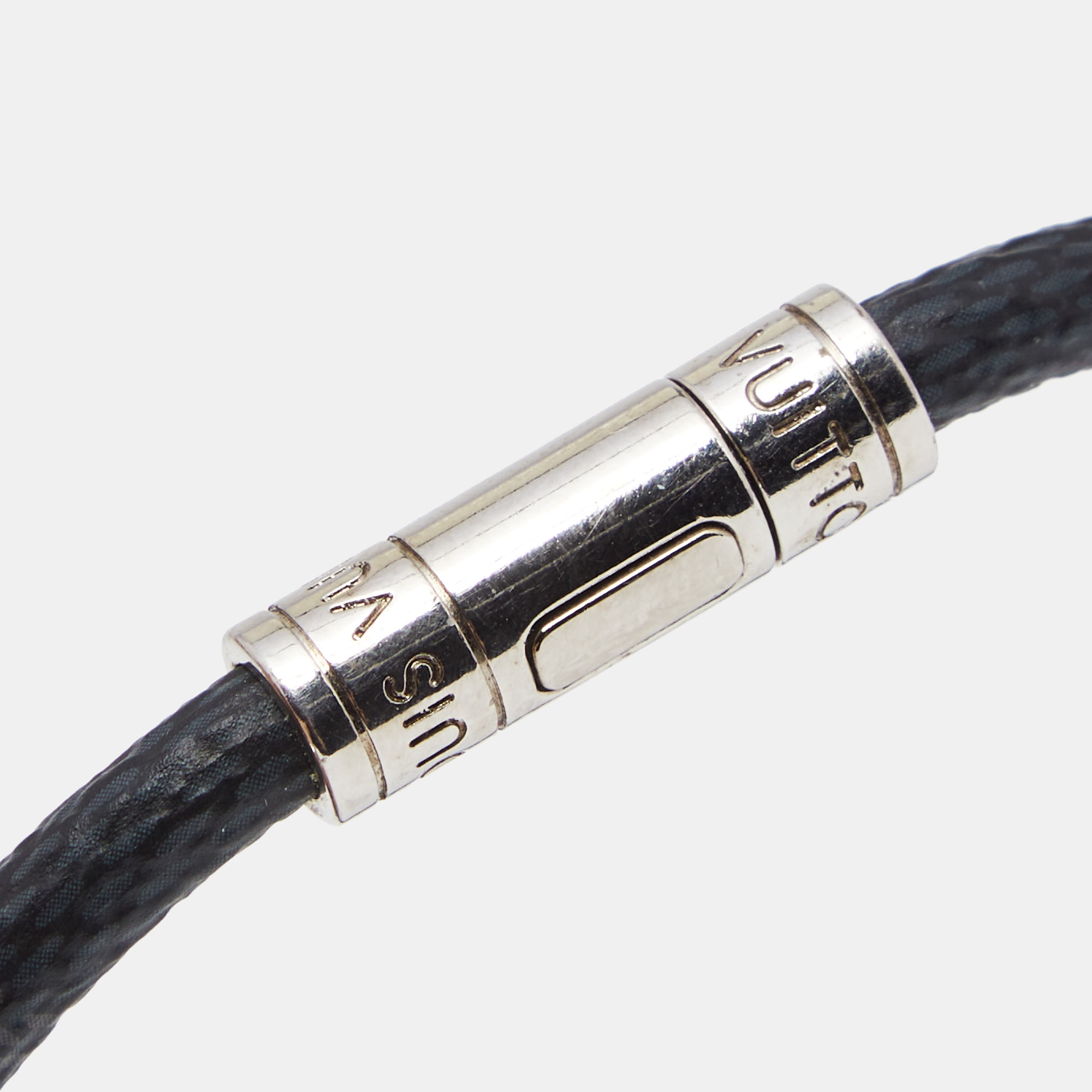 

Louis Vuitton Keep It Black Canvas Silver Tone Metal Bracelet