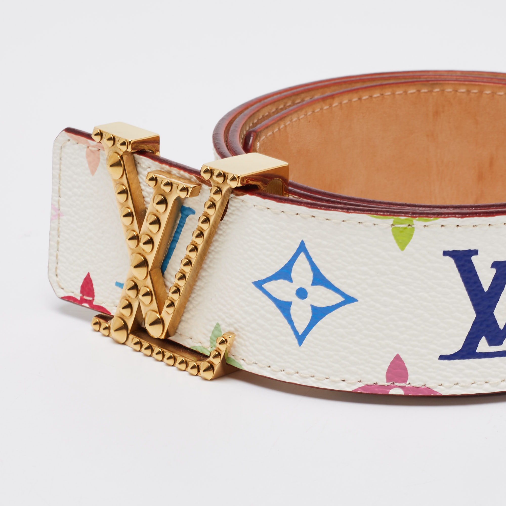 

Louis Vuitton White Multicolore Monogram Canvas Studded LV Initiales Belt