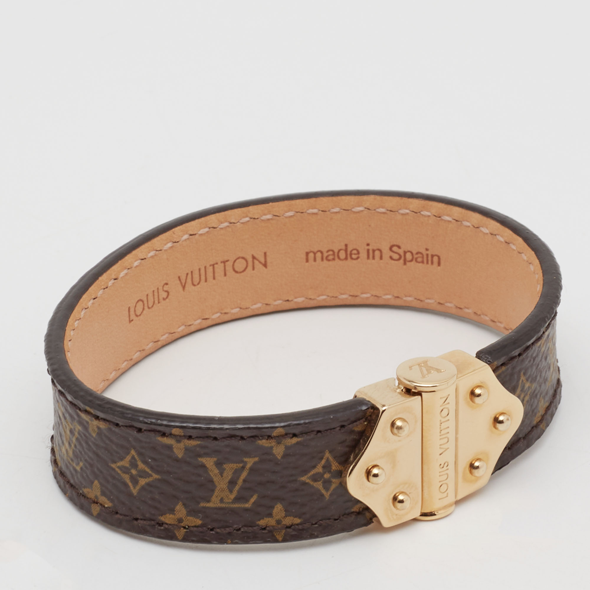 

Louis Vuitton Nano Monogram Brown Canvas Gold Tone Metal Bracelet 17