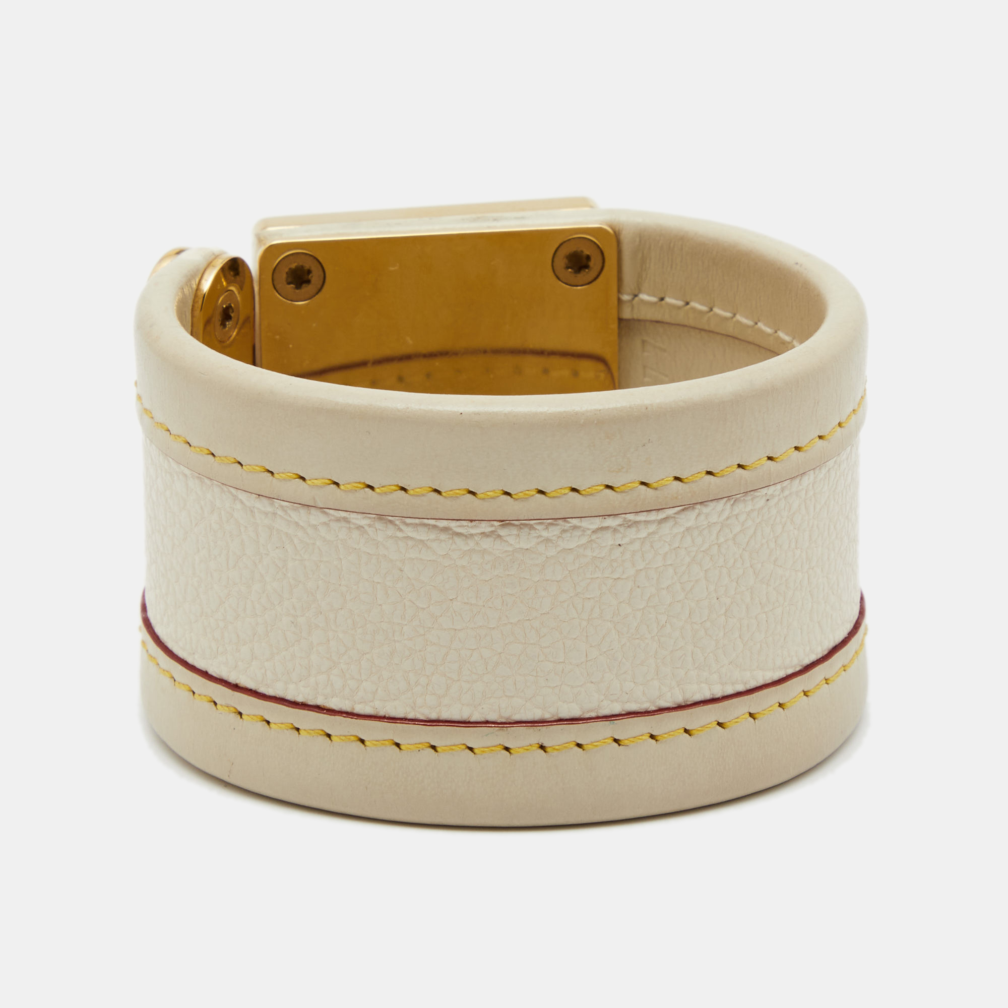 

Louis Vuitton Suhali White Leather Gold Tone Bracelet