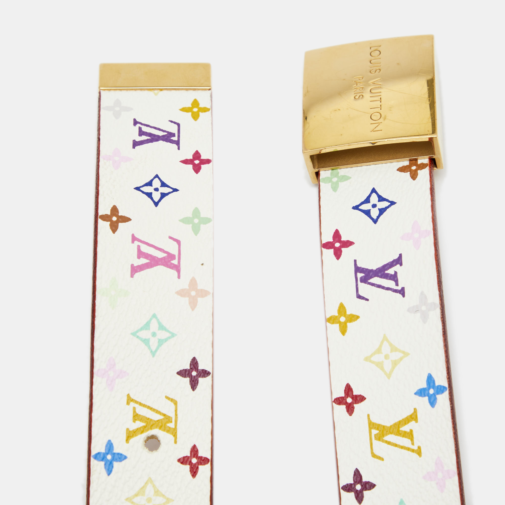 

Louis Vuitton White Multicolor Monogram Canvas Buckle Belt