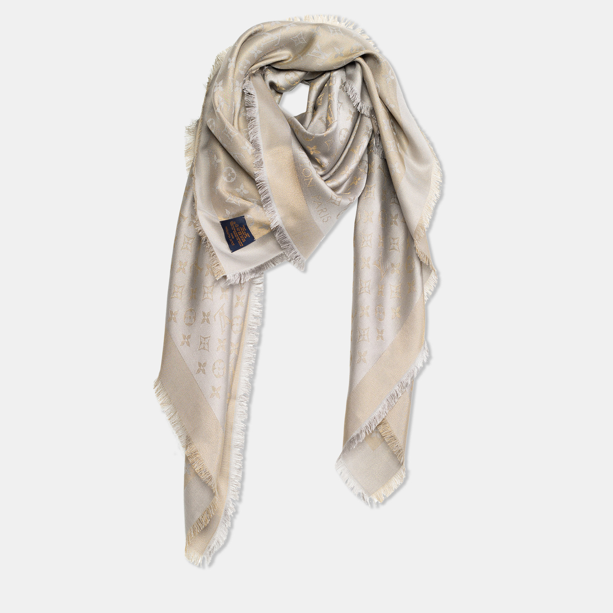 

Louis Vuitton Greige Monogram Shine Shawl, Beige