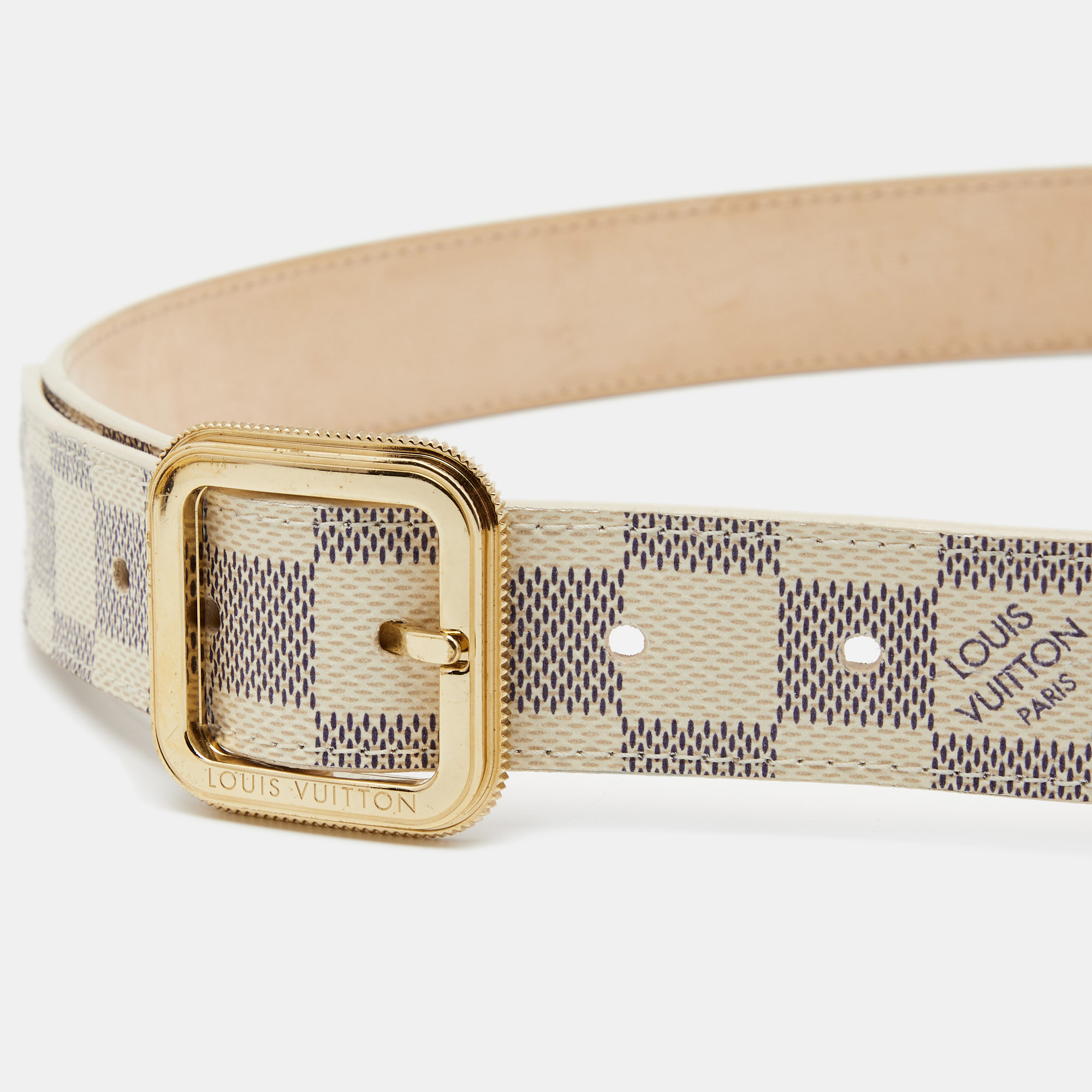 

Louis Vuitton Damier Azur Canvas Tresor Belt Size, Cream