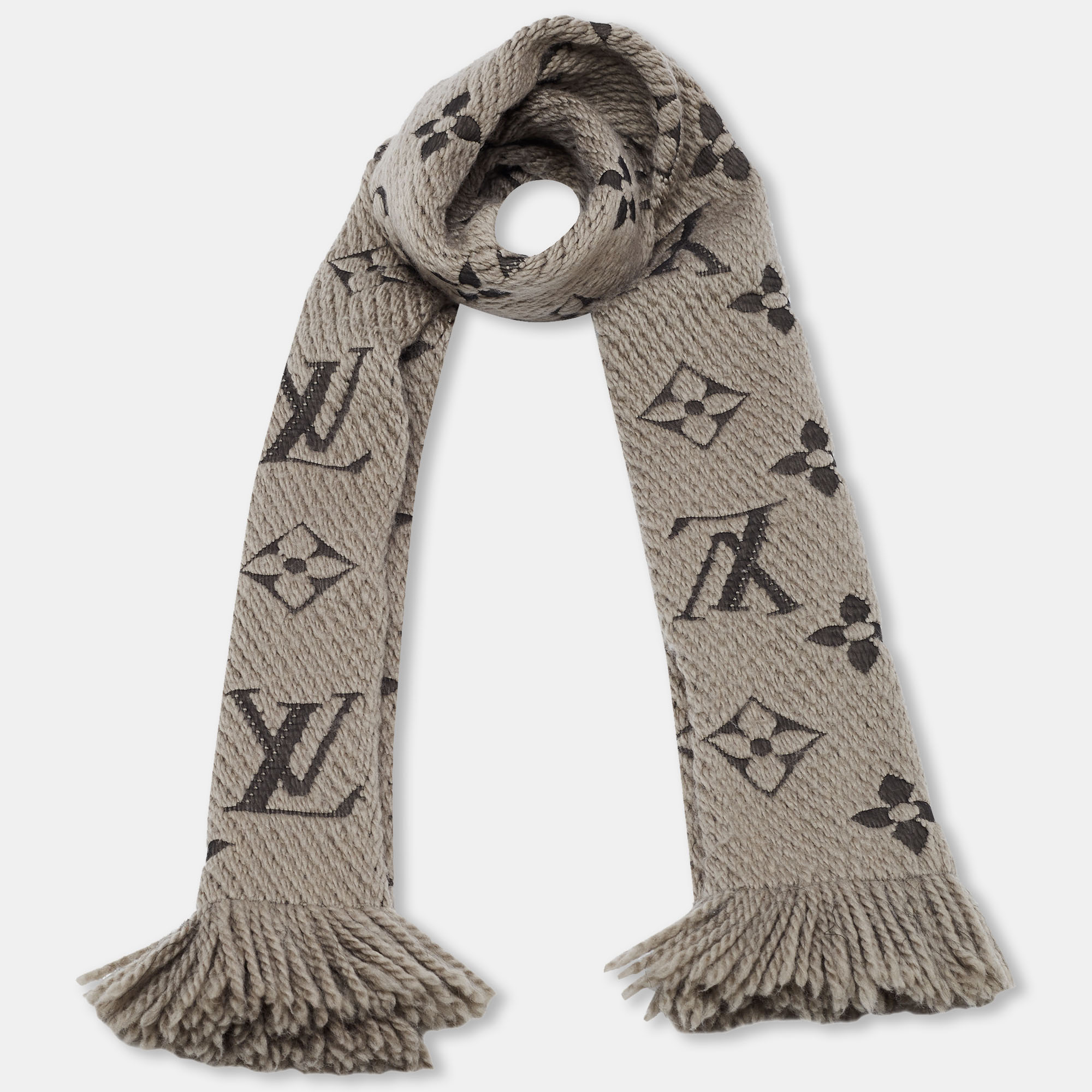 

Louis Vuitton Grey Verone Wool Silk Logomania Scarf