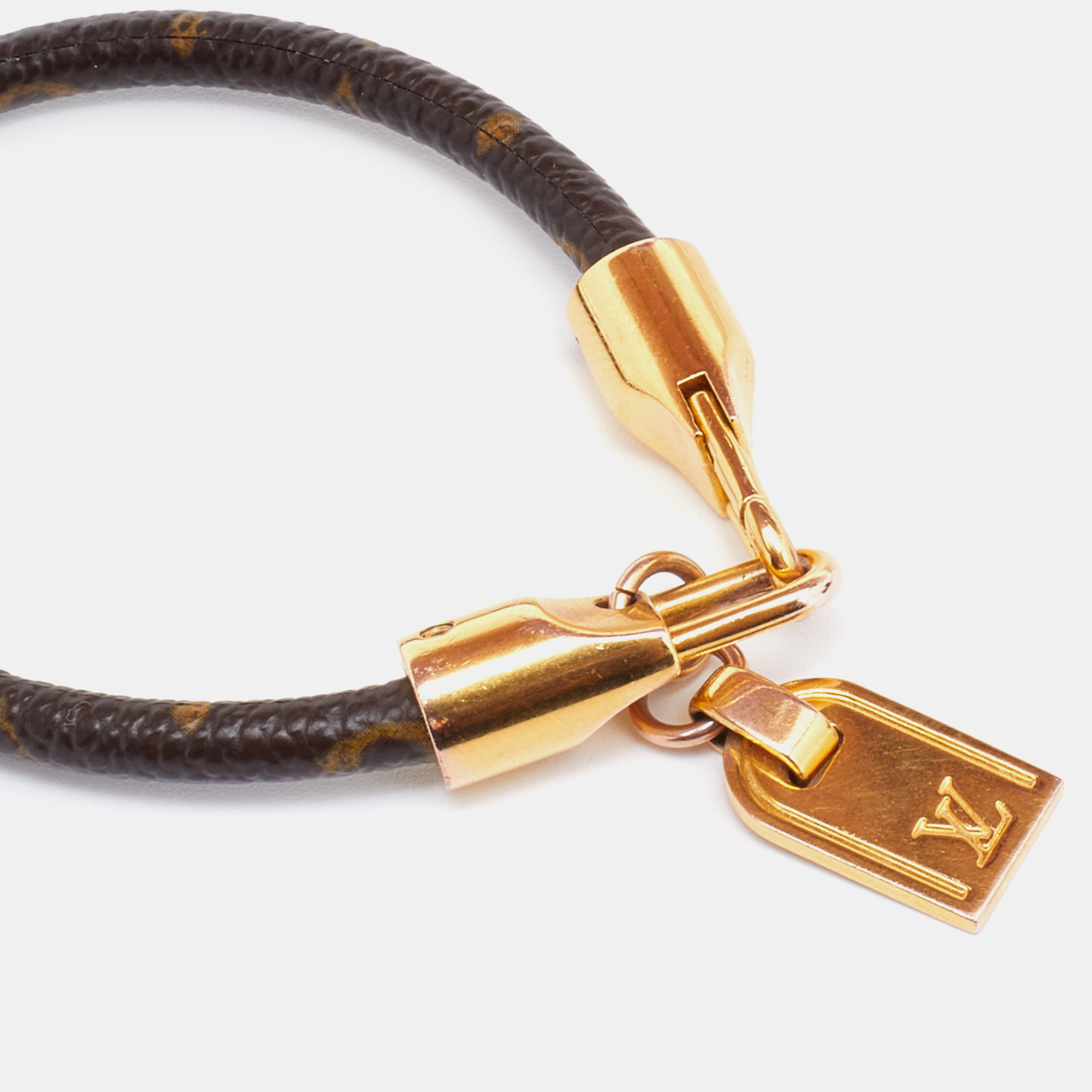 

Louis Vuitton Gold Tone Monogram Canvas Luck It Bracelet, Brown