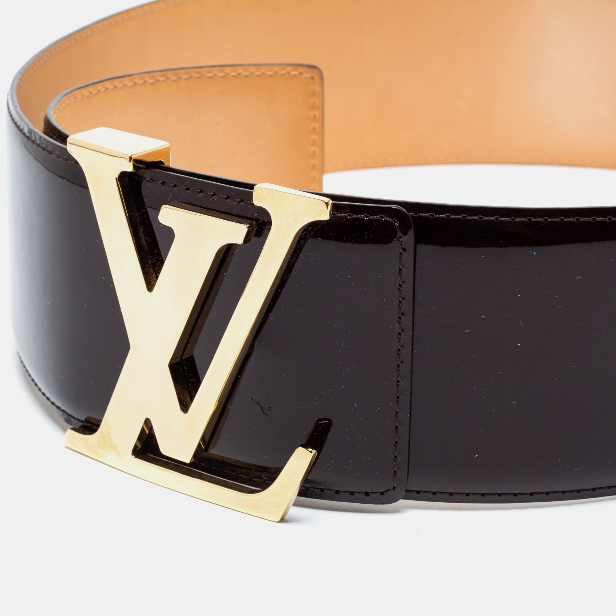 

Louis Vuitton Amarante Vernis Leather LV Initiales Waist Belt, Burgundy