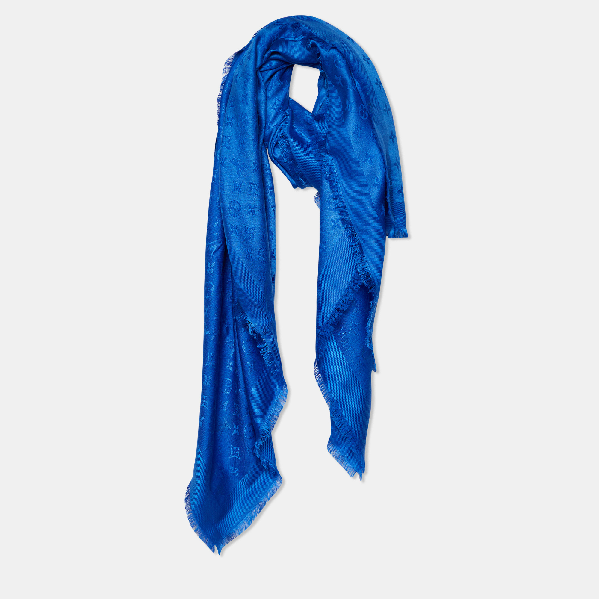 

Louis Vuitton Blue Monogram Silk & Wool Shawl