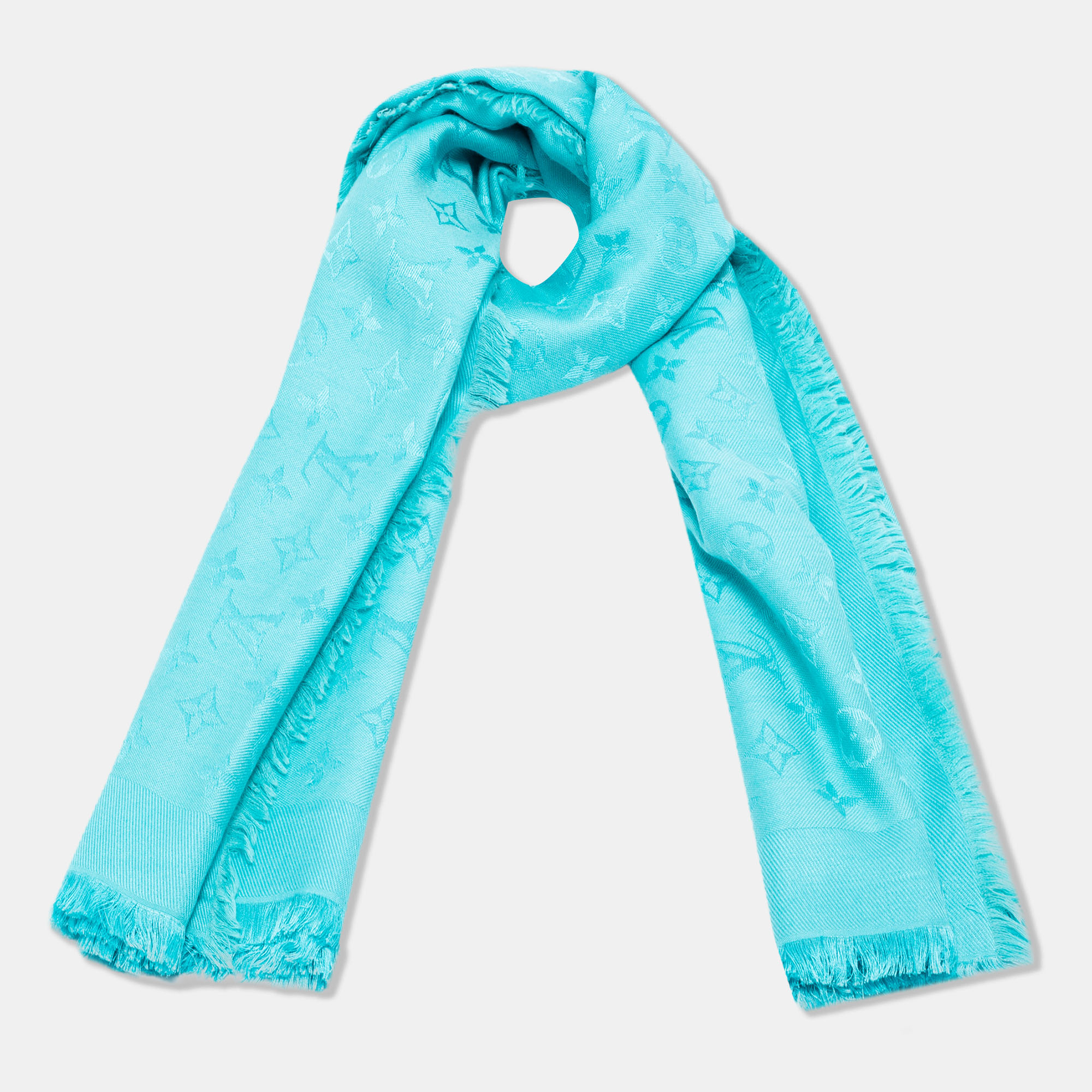 

Louis Vuitton Sky Blue Silk Classic Monogram Shawl