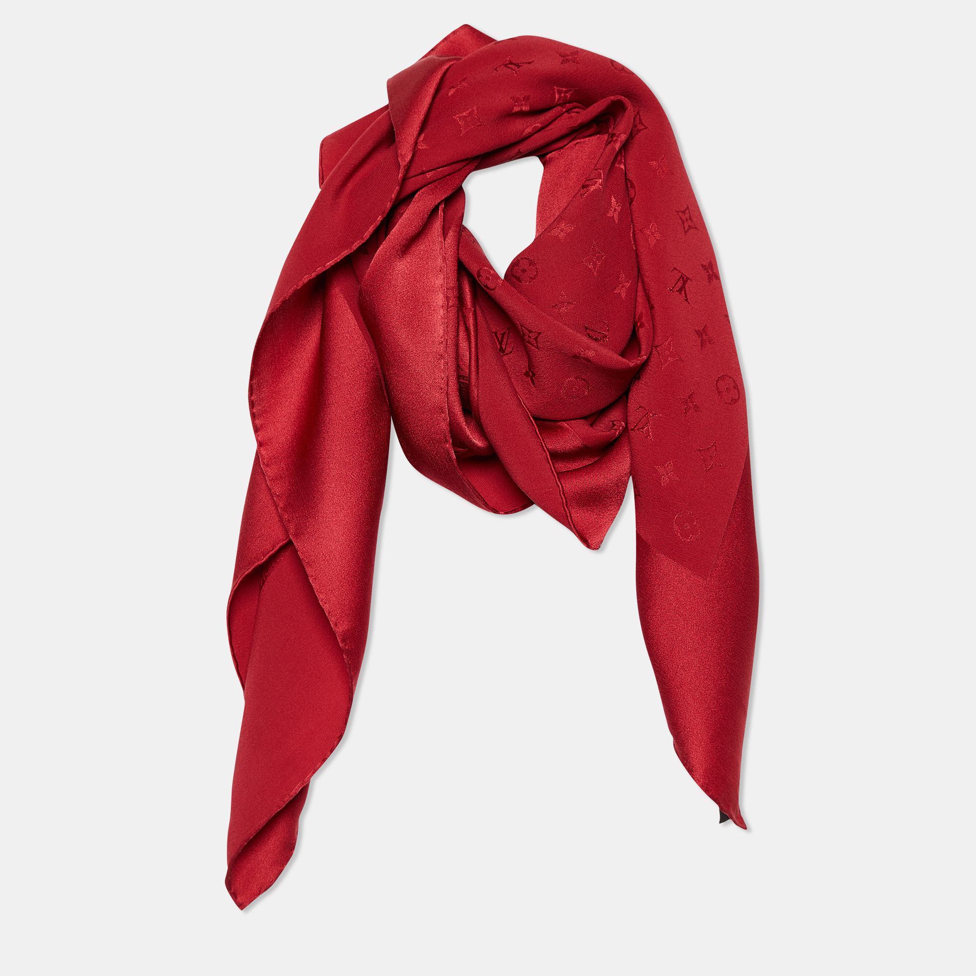 

Louis Vuitton Red Monogram Monaco Silk Scarf