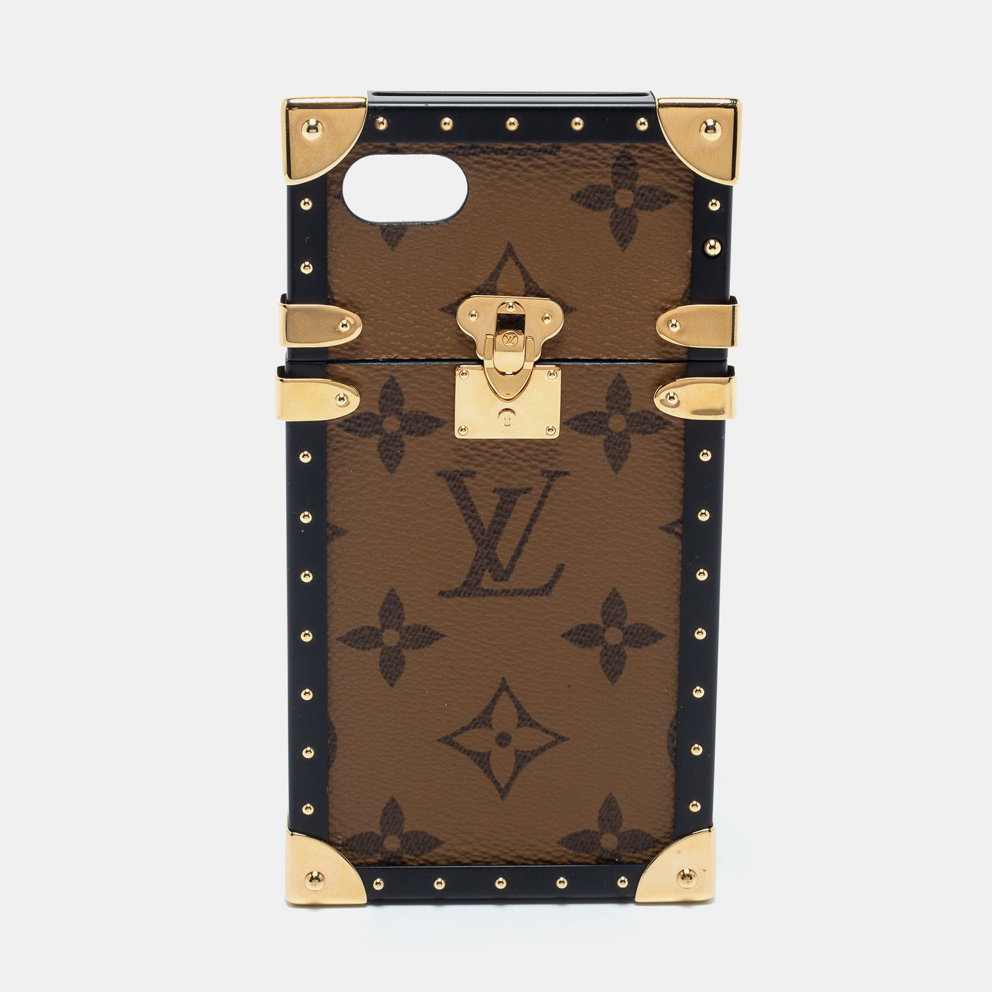 Pre-owned Louis Vuitton Monogram Reverse Canvas Eye Trunk Iphone 7 Case In Brown