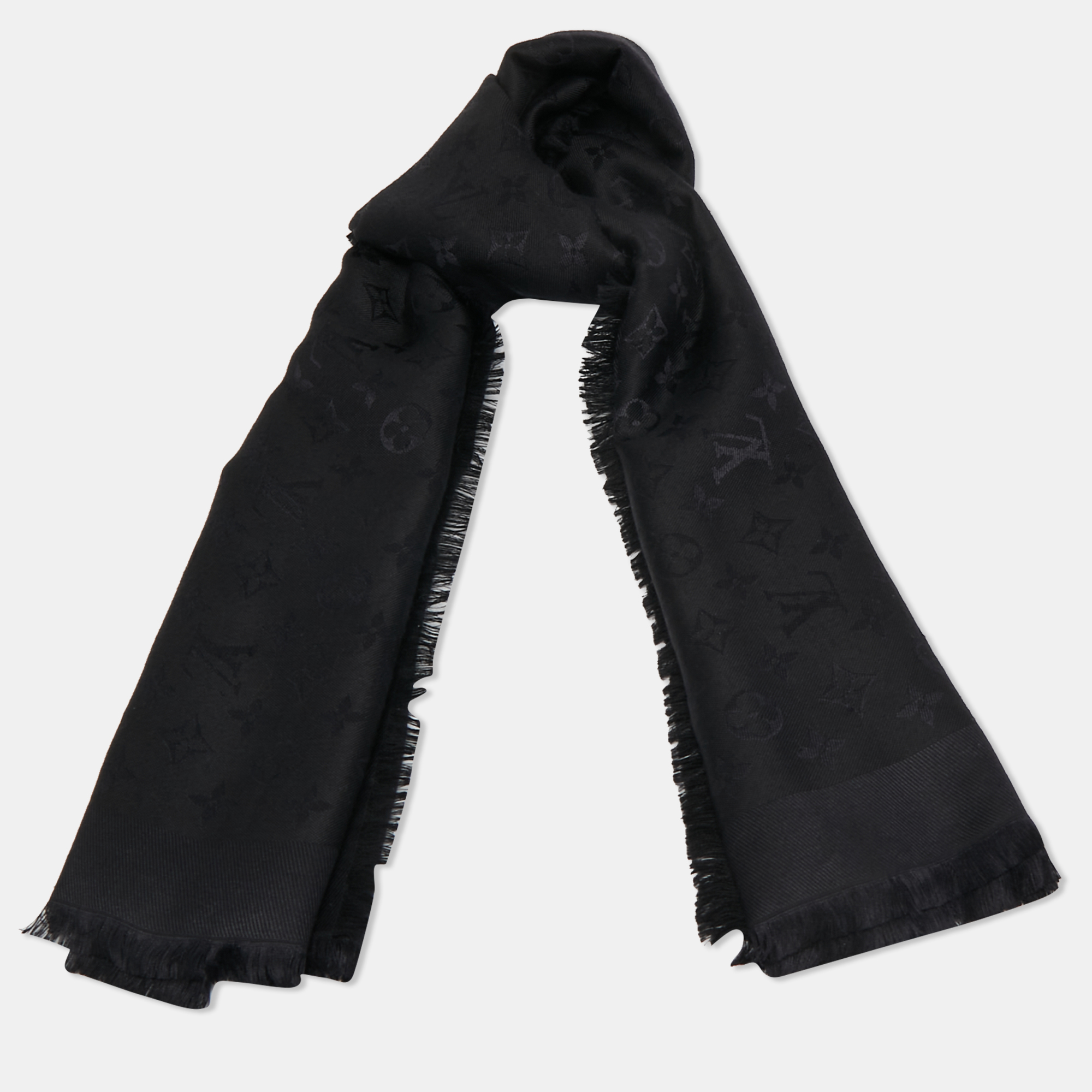 

Louis Vuitton Black Wool Silk Classique Monogram Shawl