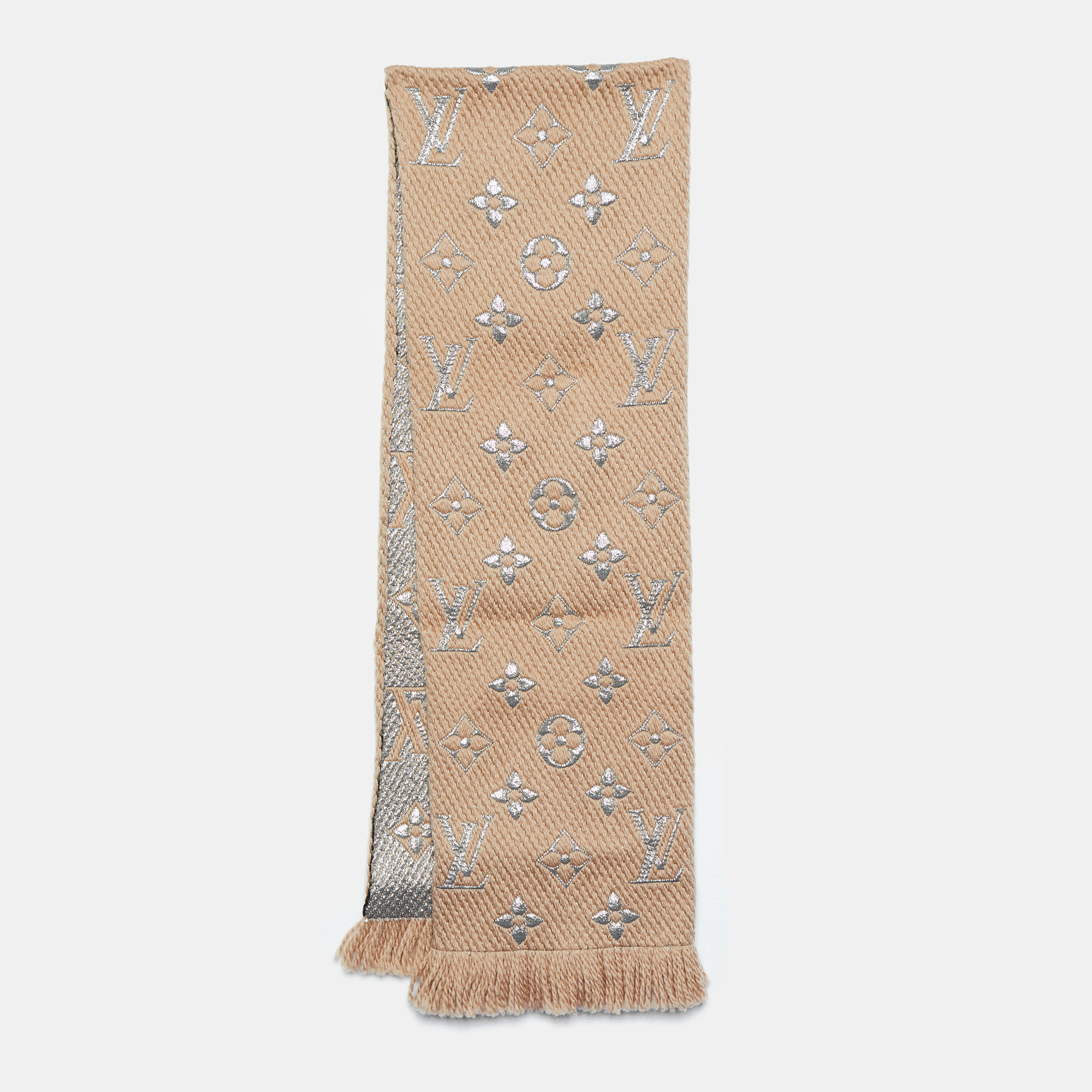 Louis Vuitton Beige Logomania Wool & Silk Shine Scarf