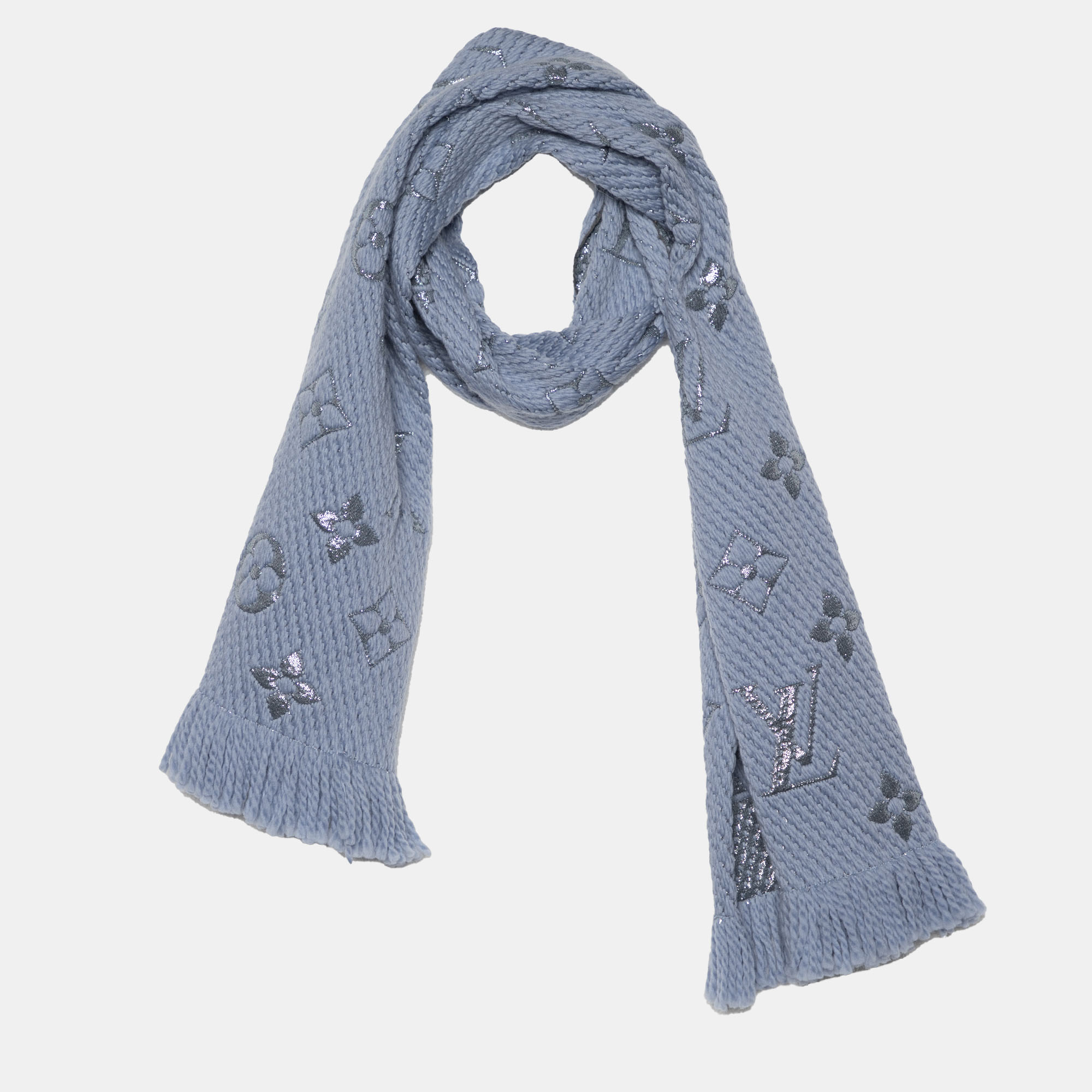 

Louis Vuitton Blue Logomania Wool & Silk Shine Scarf