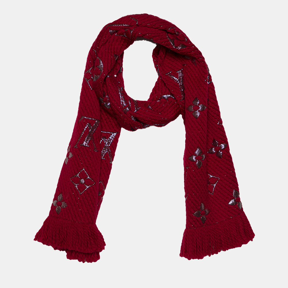 

Louis Vuitton Red Logomania Wool & Silk Shine Scarf