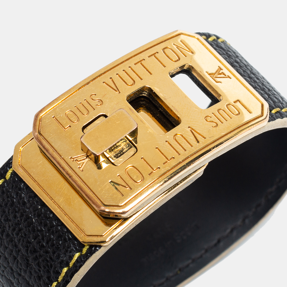 

Louis Vuitton Vintage Black Leather Turn Lock Wrap Bracelet 17