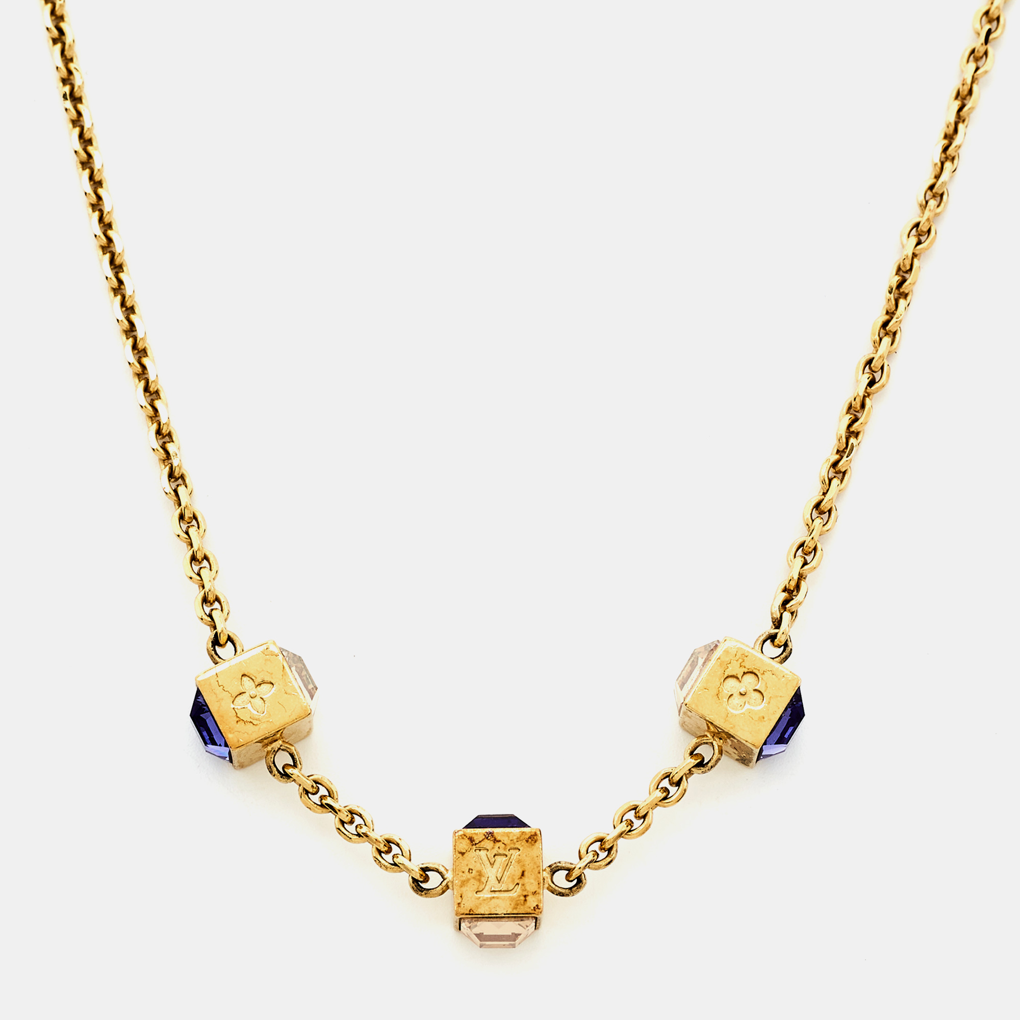 

Louis Vuitton Gold Tone Gamble Crystal Necklace