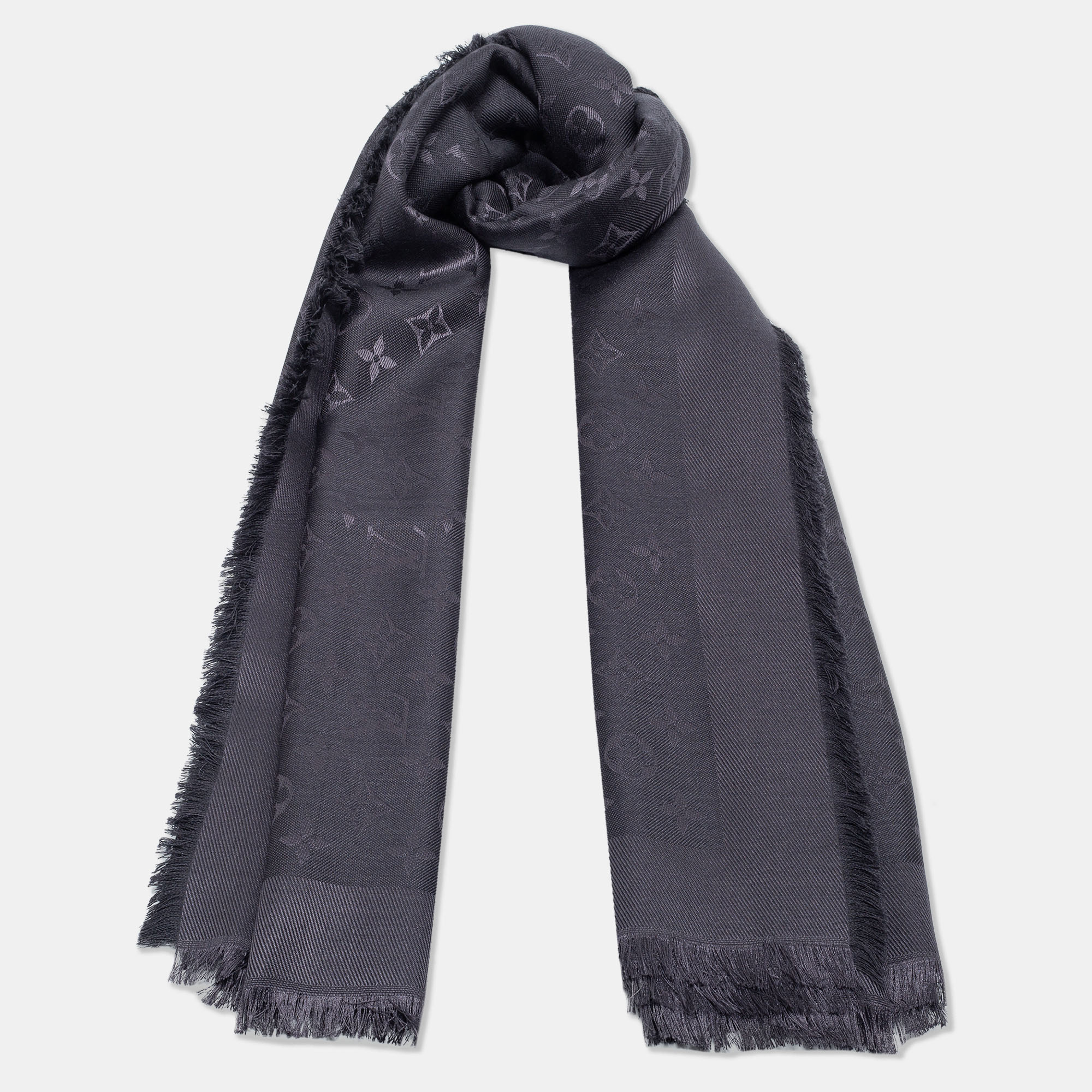 

Louis Vuitton Grey Anthracite Classic Monogram Wool & Silk Shawl