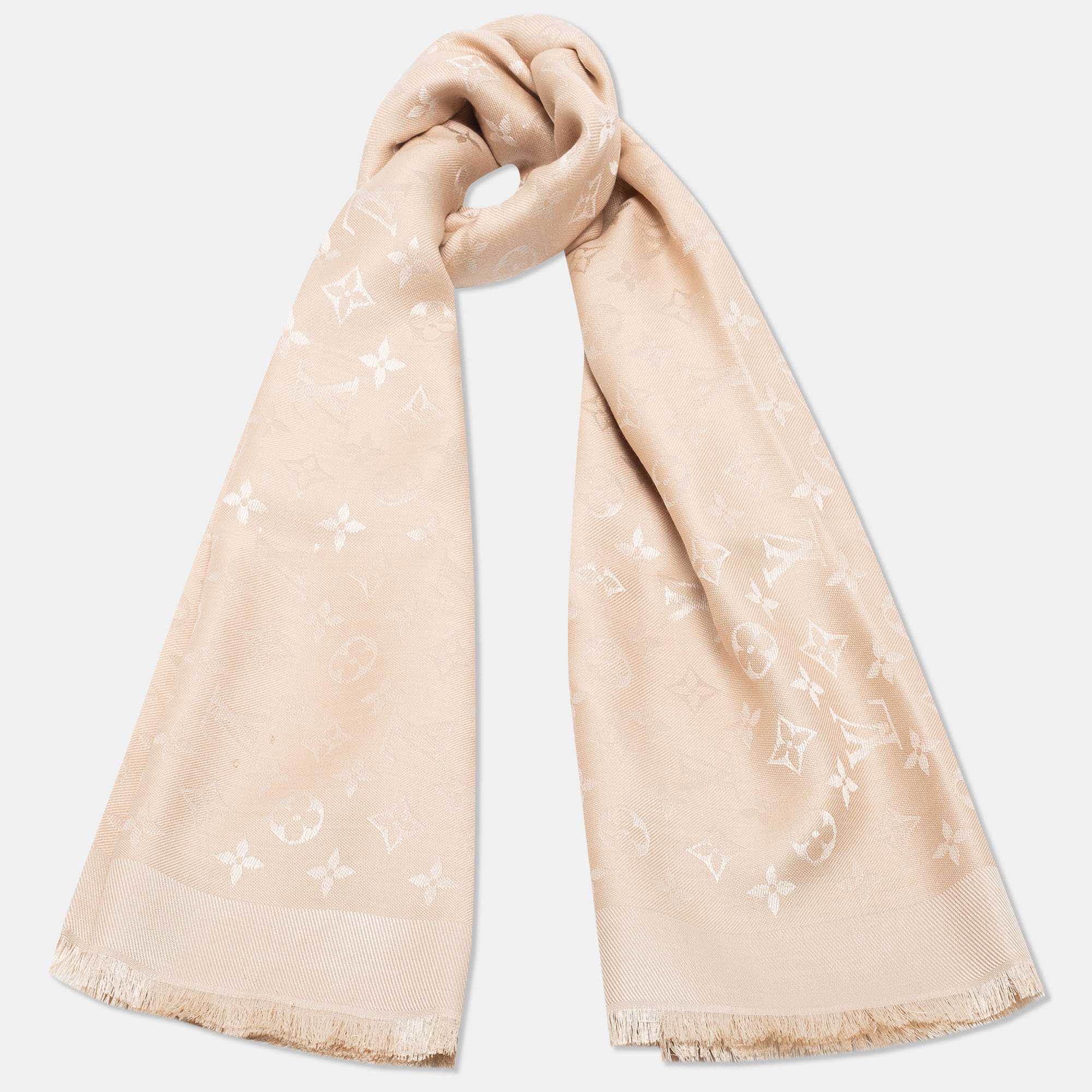 

Louis Vuitton Beige Classic Monogram Silk & Wool Shawl