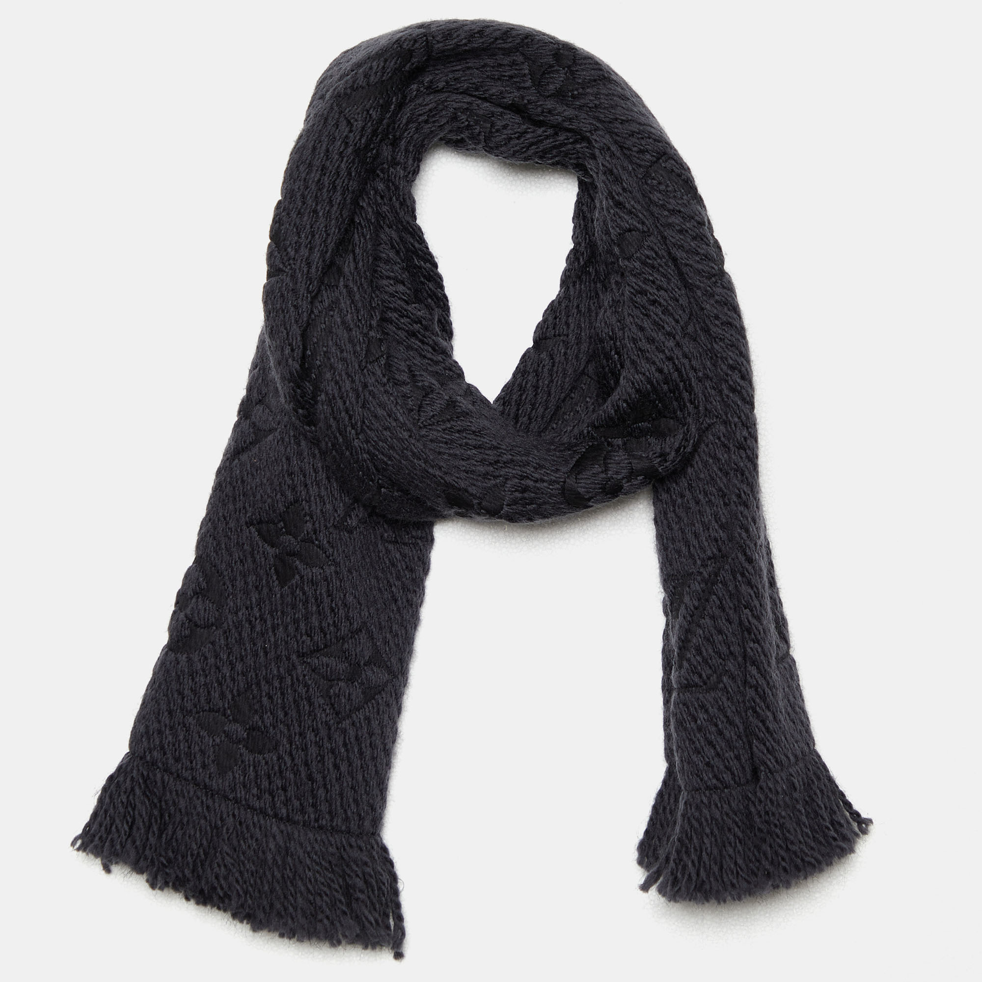 

Louis Vuitton Black Logomania Wool & Silk Scarf