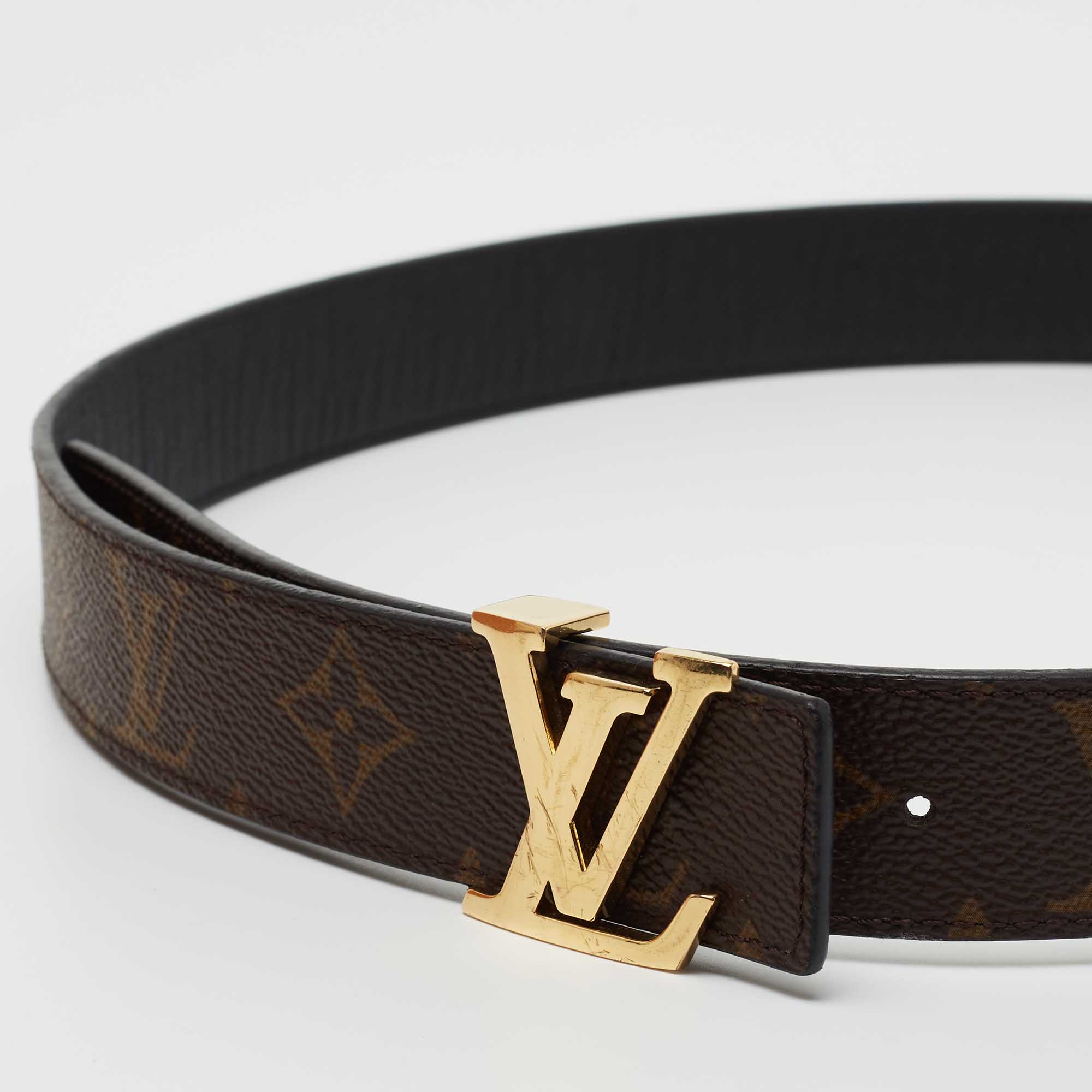 Louis Vuitton Belt LV Initiales Reversible 1.5 Width Monogram Noir Black/ Brown in Coated Canvas/Calfskin with Silver-tone - US