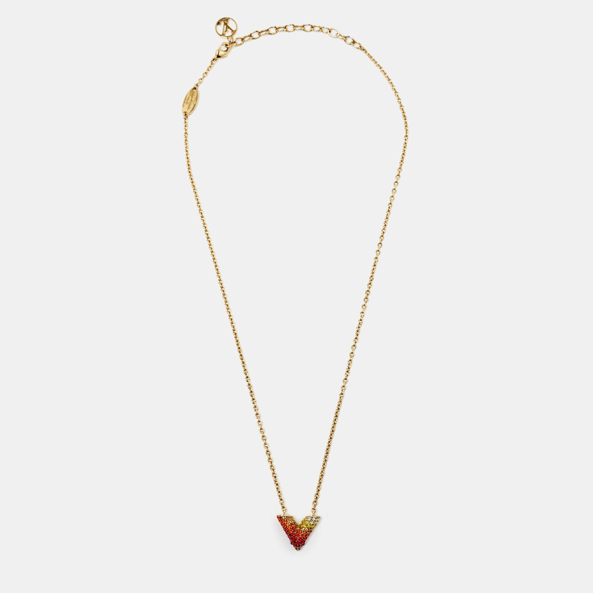 

Louis Vuitton Essential V Crystals Gold Tone Chain Necklace