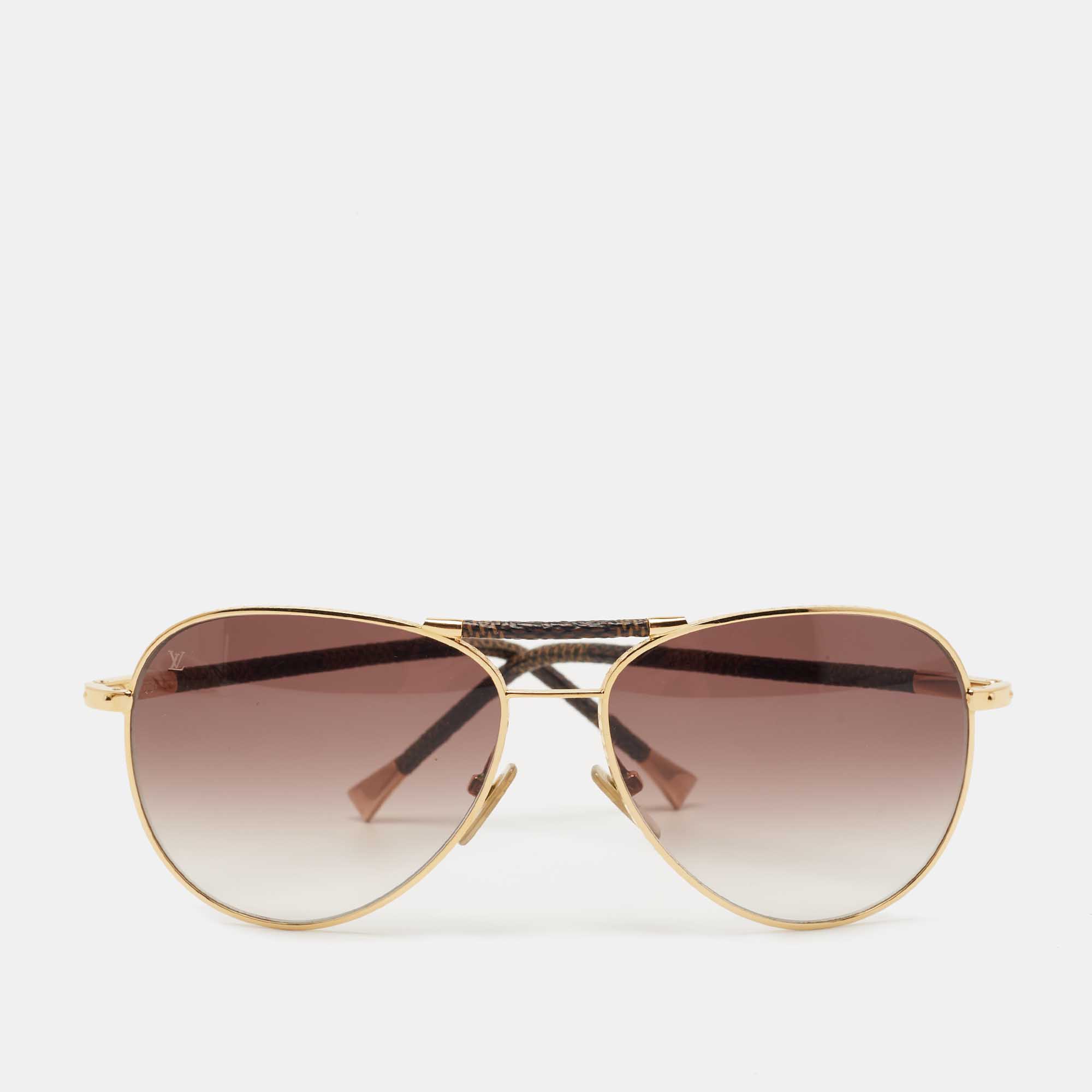 Louis Vuitton Gold/Brown Gradient Z0202U Damier Ebene Conspiration Pilote  Aviator Sunglasses