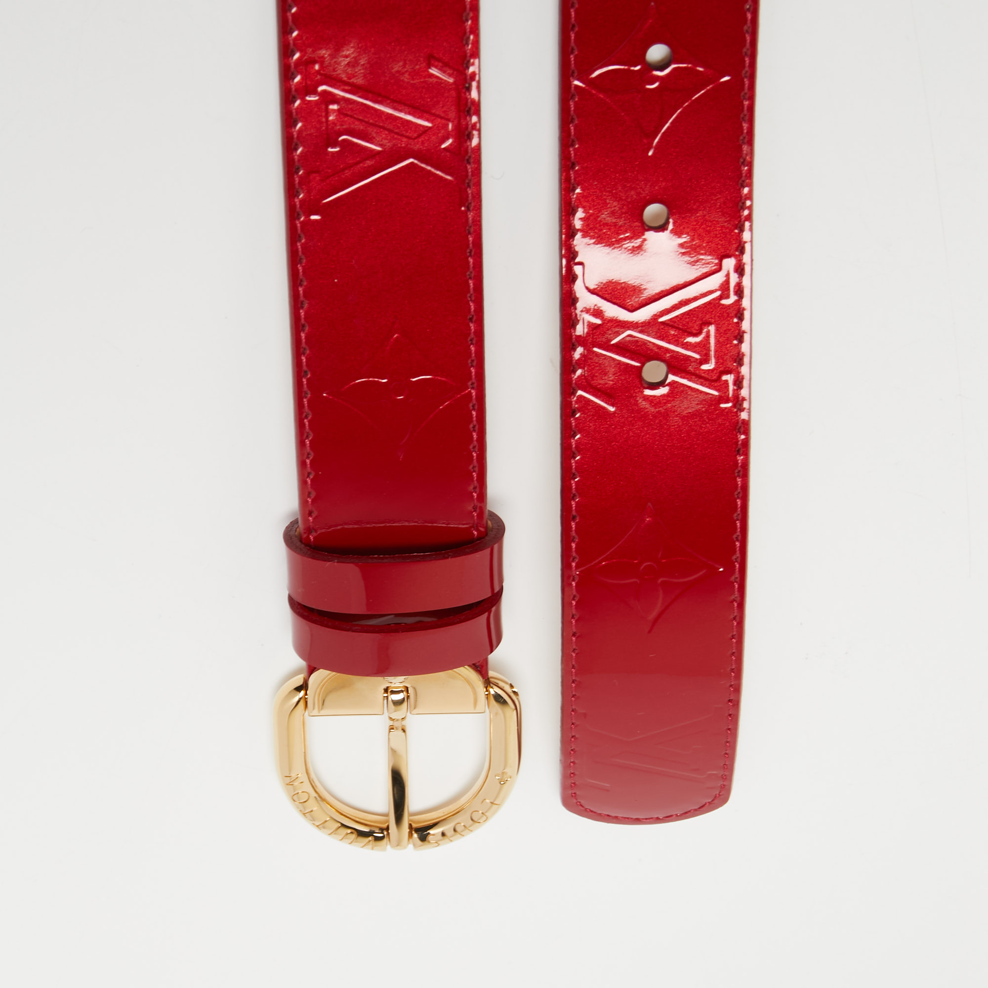 

Louis Vuitton Pomme D'Amour Monogram Vernis Buckle Belt, Red