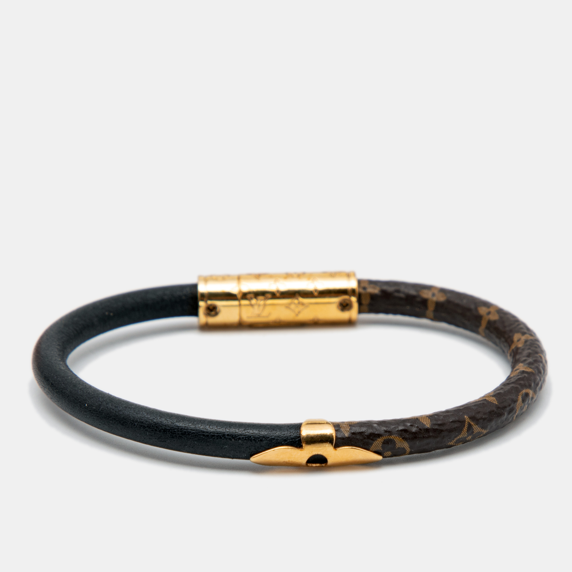

Louis Vuitton Daily Confidential Canvas Leather Gold Tone Metal Bracelet