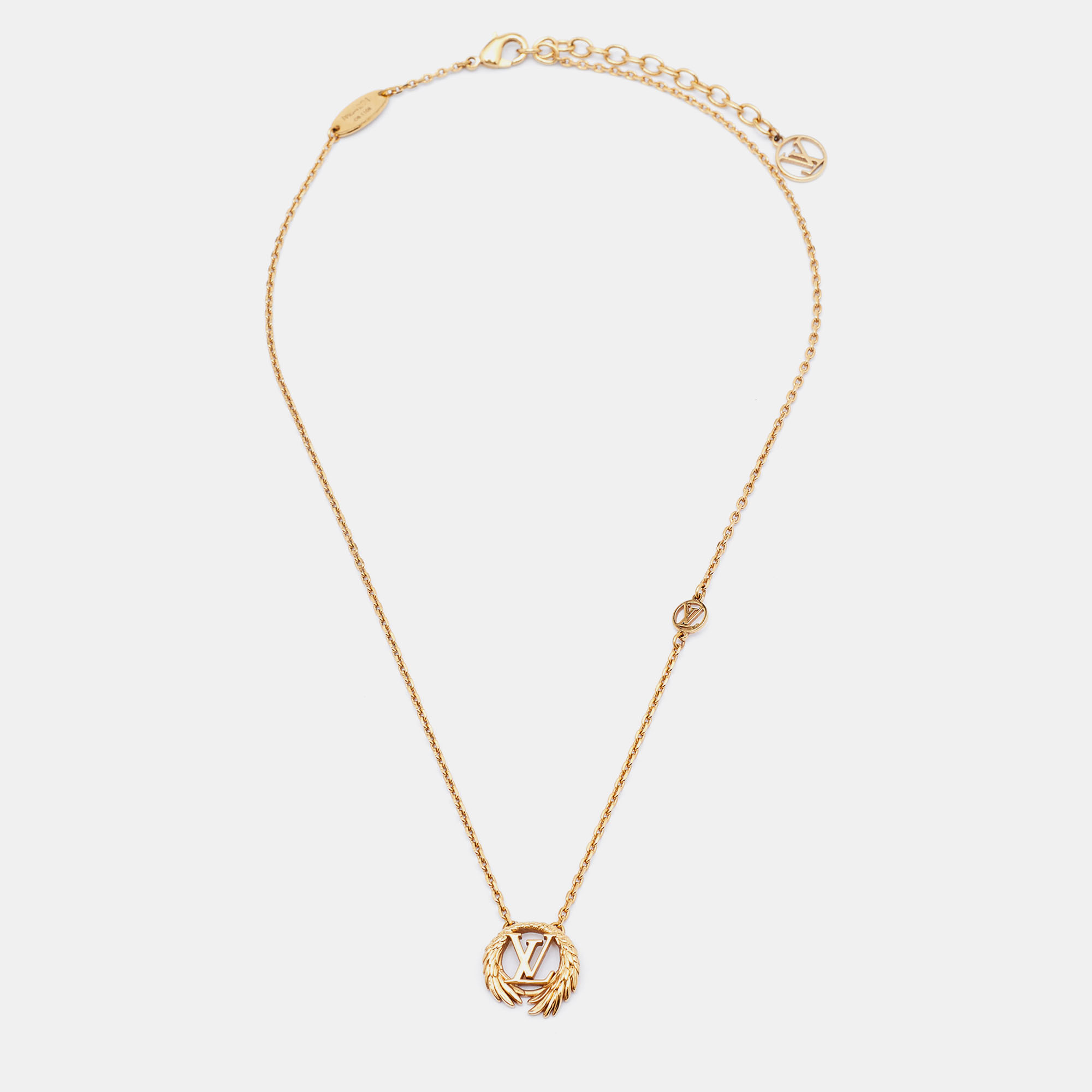 

Louis Vuitton Gold Tone Collier Logo Angel Pendant Necklace
