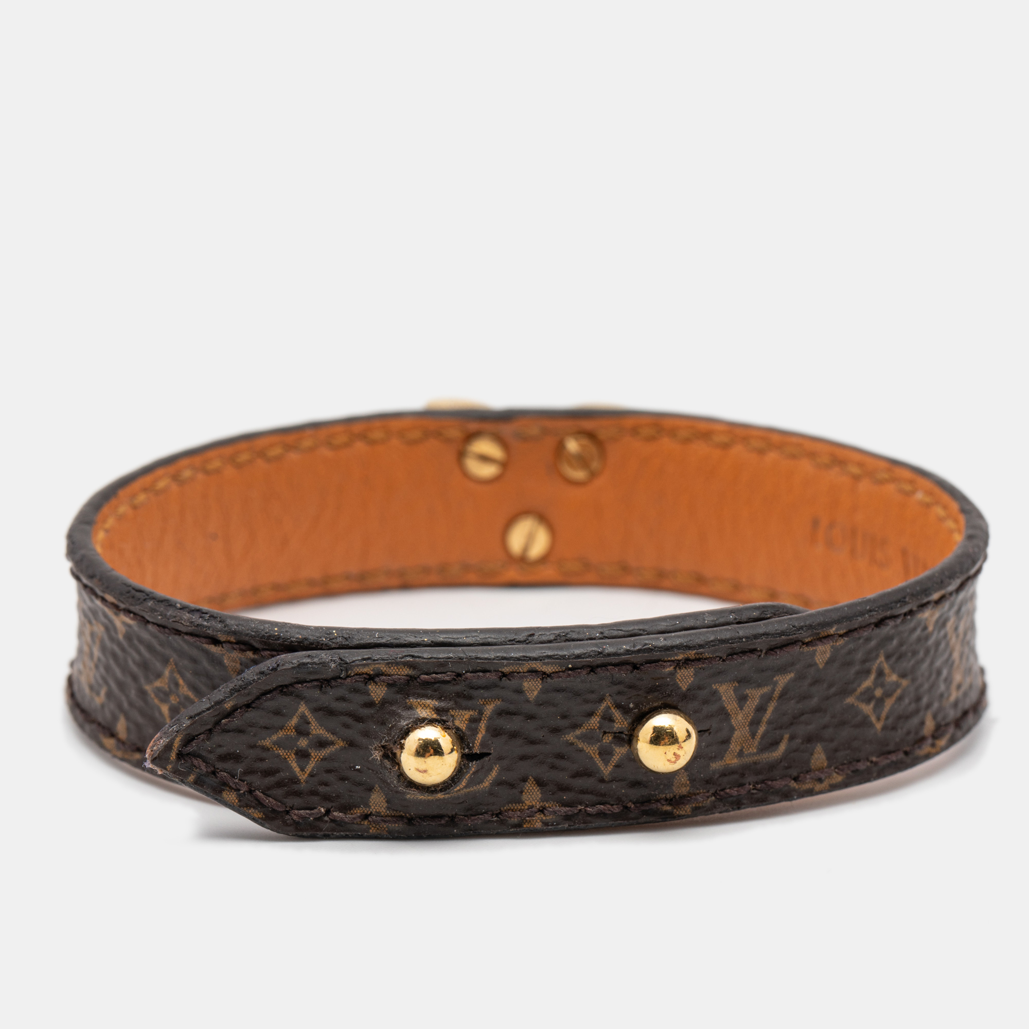 

Louis Vuitton Essential V Brown Monogram Canvas Gold Tone Bracelet