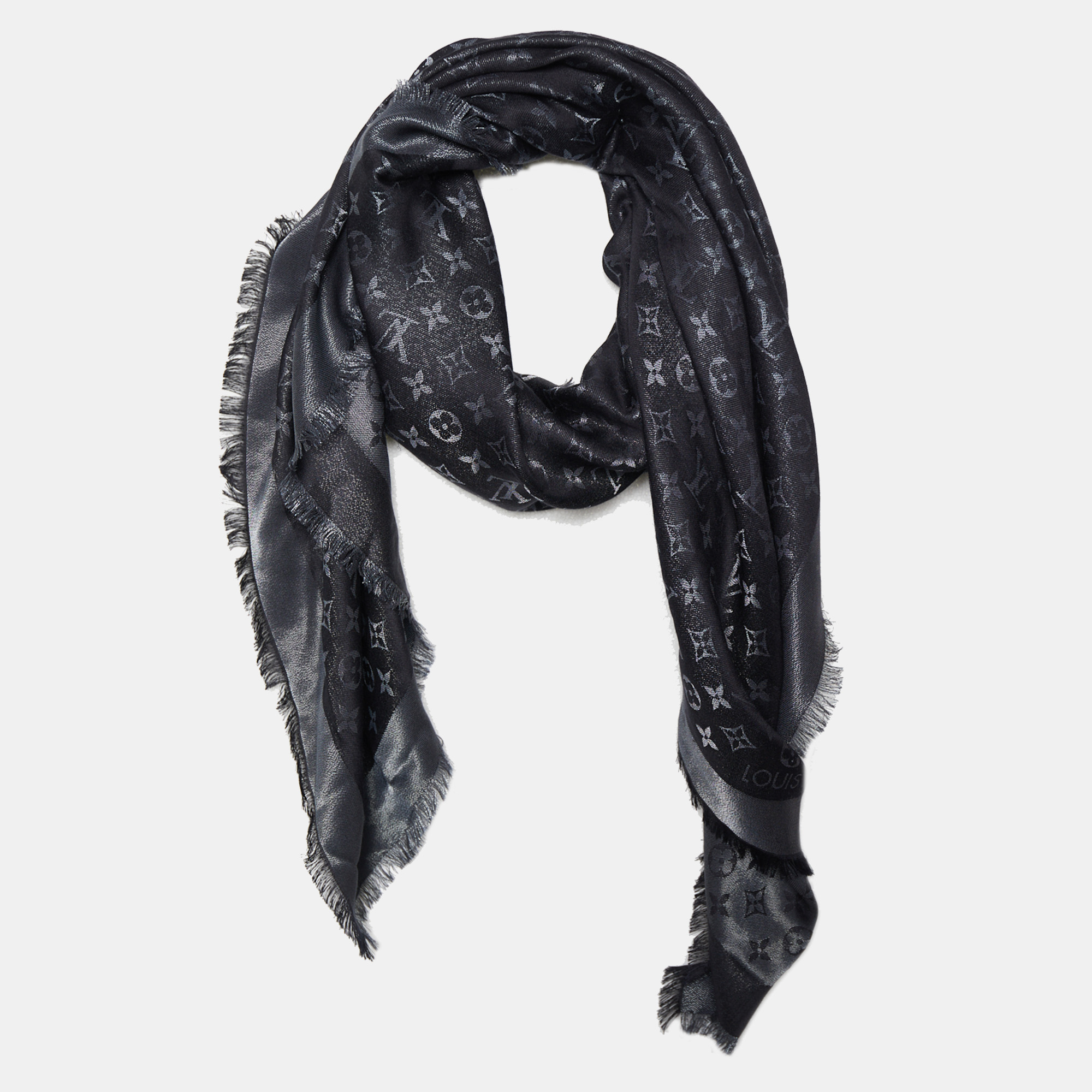 

Louis Vuitton Black Lurex Silk & Wool Monogram Shine Shawl