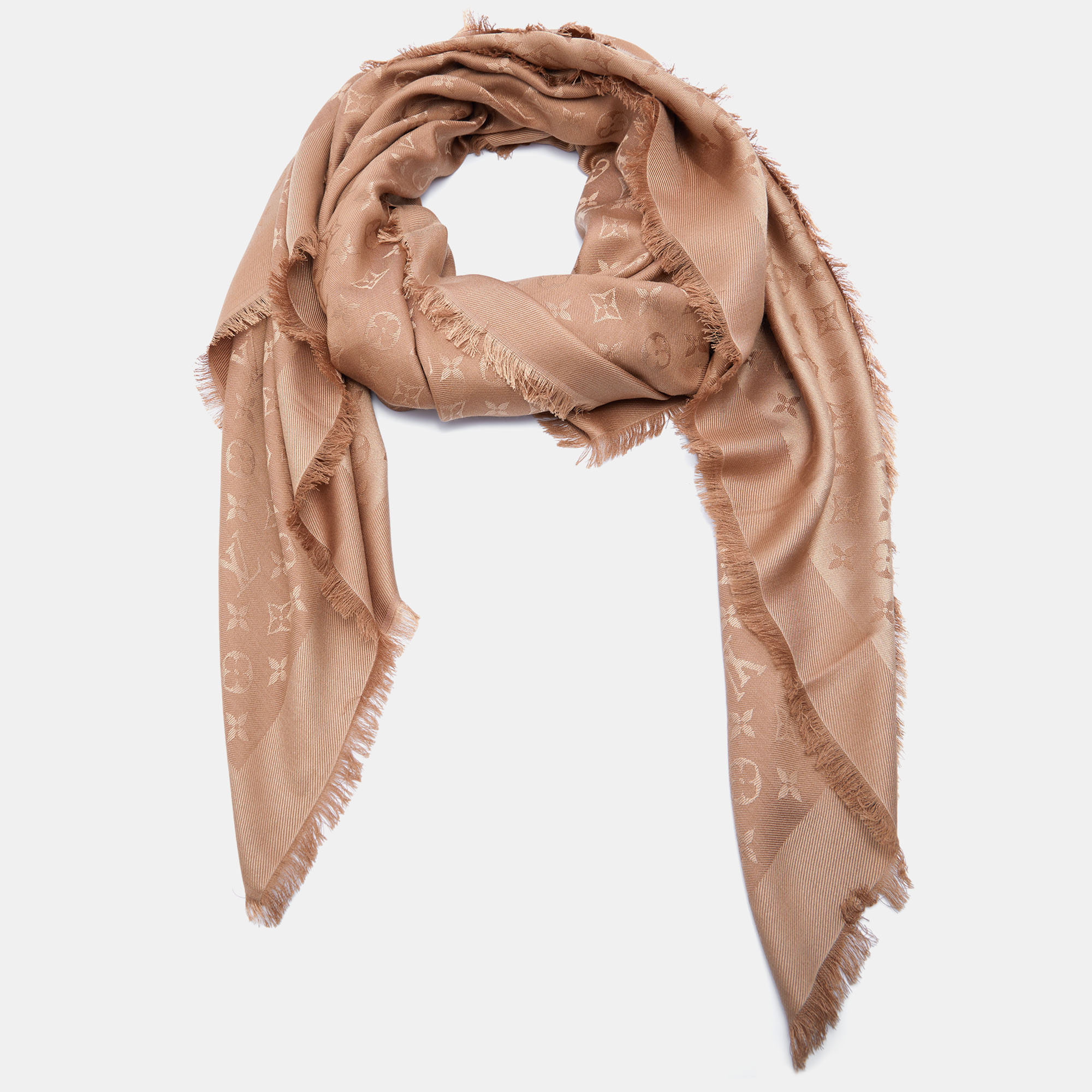 

Louis Vuitton Cappuccino Logo Monogram Wool and Silk Shawl, Brown