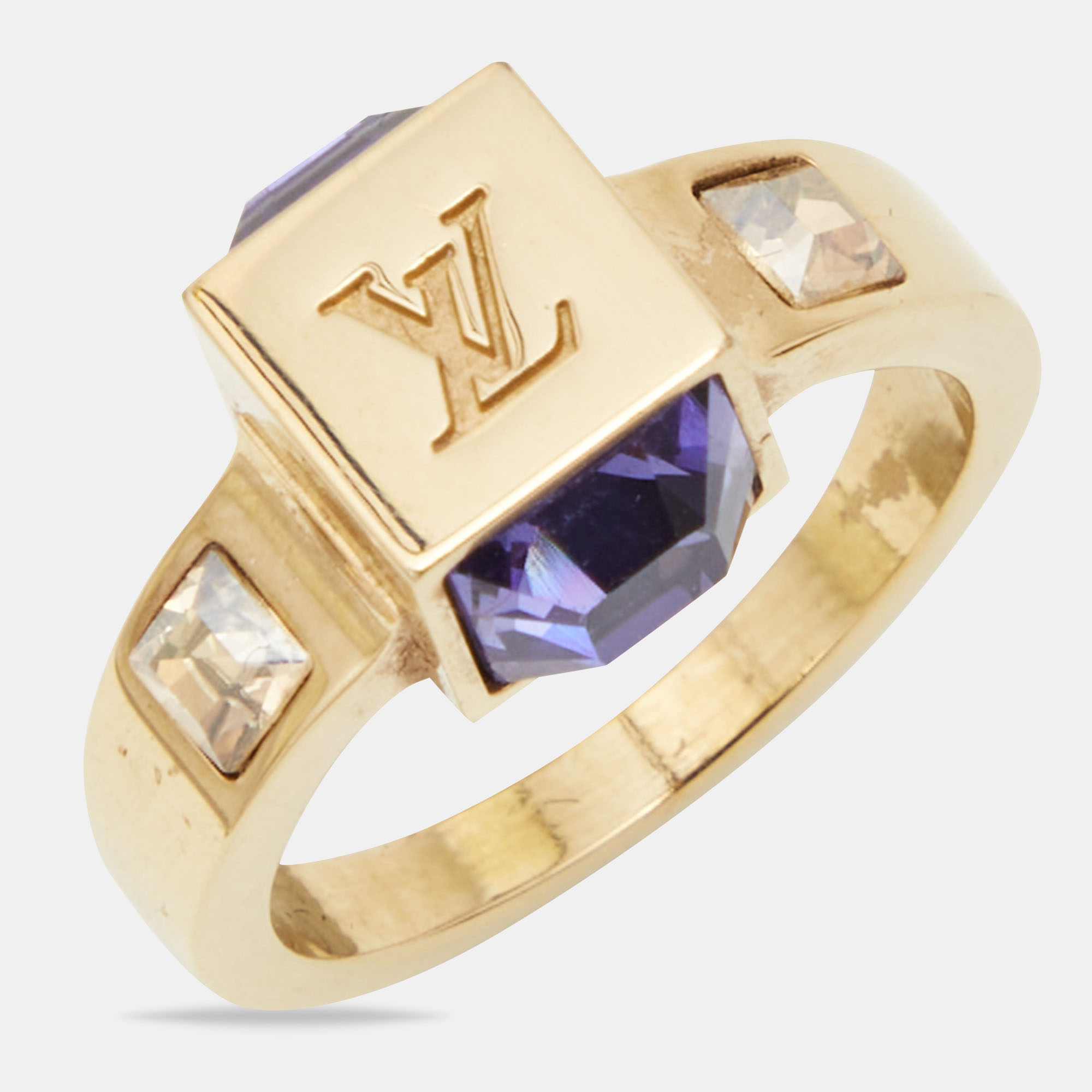 

Louis Vuitton Gamble Crystals Gold Tone Ring Size