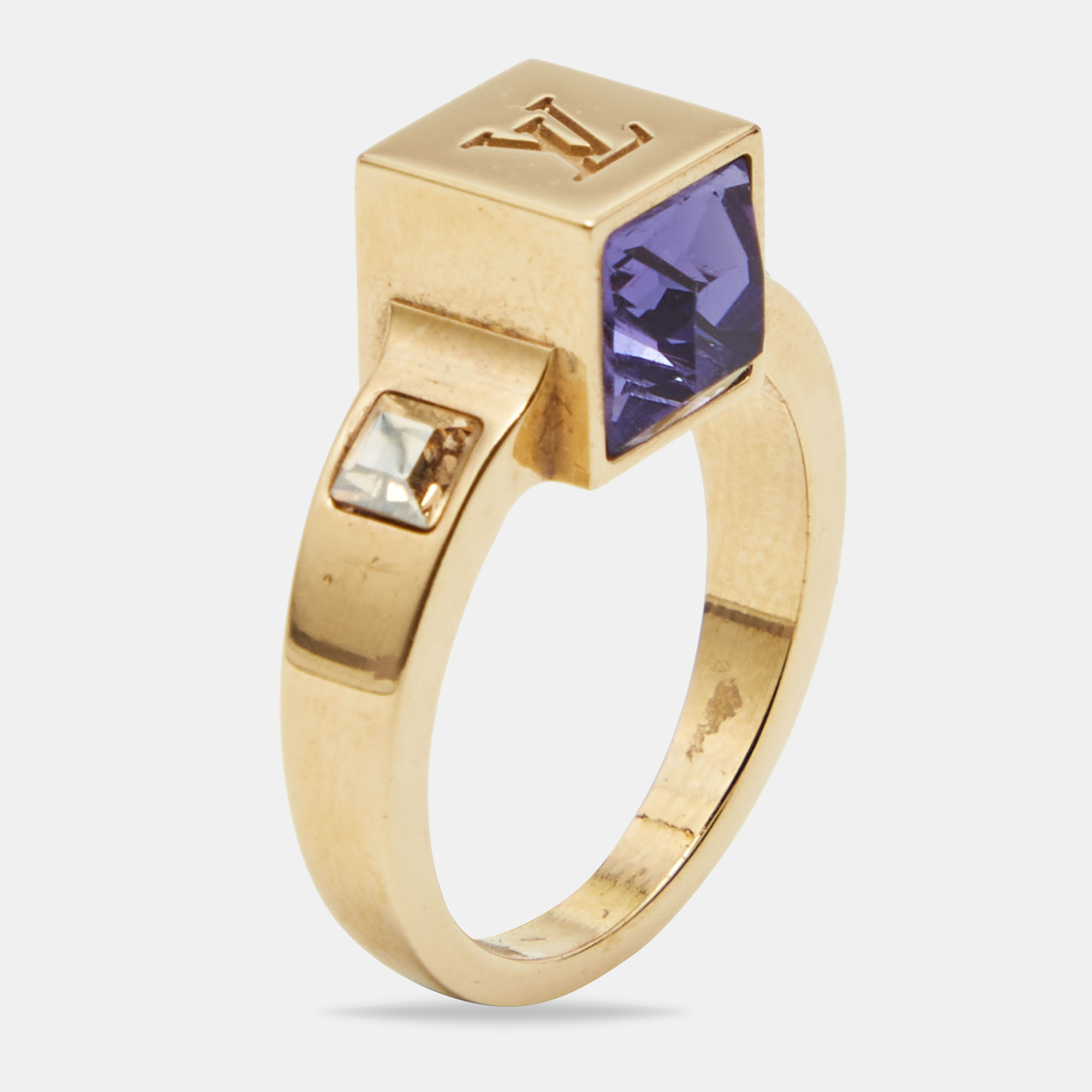 Louis Vuitton Gamble Crystals Gold Tone Ring Size 50