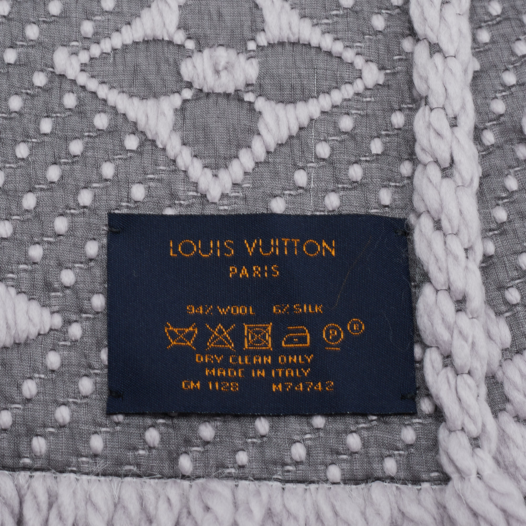 LOUIS VUITTON Wool Silk Logomania Scarf Pearl Grey 681906
